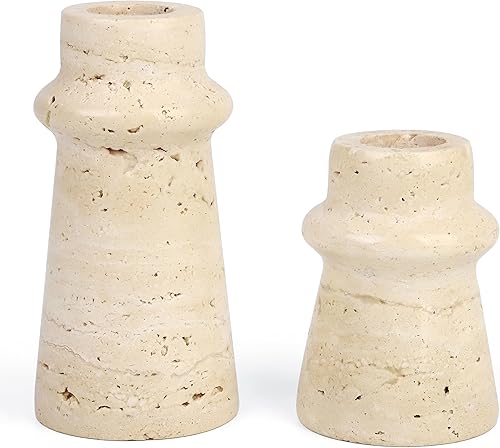 Vixdonos Juego de 2 portavelas de piedra natural, para decoración del hogar, bodas, fiestas y centros de mesa (blanco)