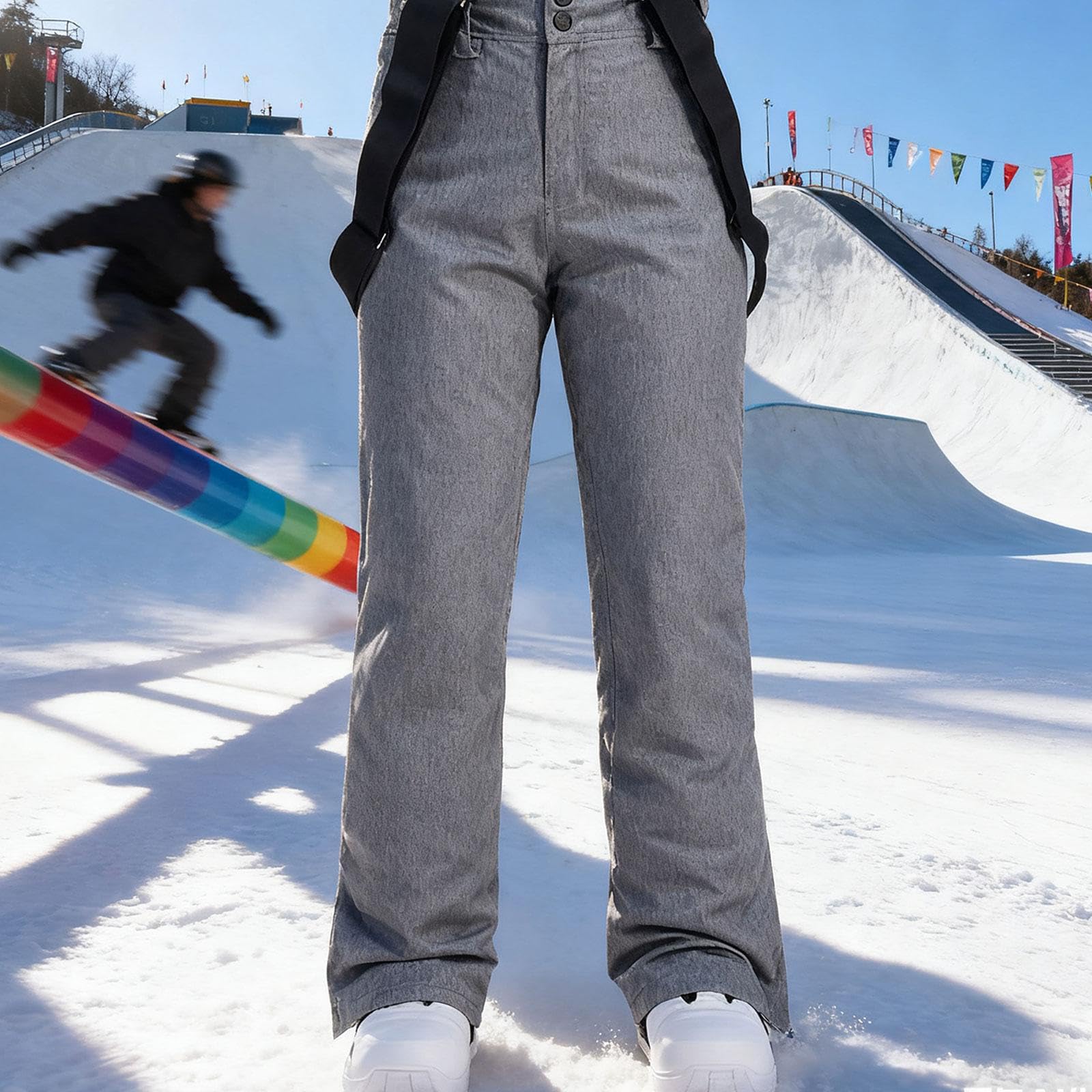 Homyl Pantaloni Pantaloni Lunghi Da Neve Salopette Imbottiti Antivento con Bretelle Regolabili Poliestere per Snowboard Escursioni Invernal