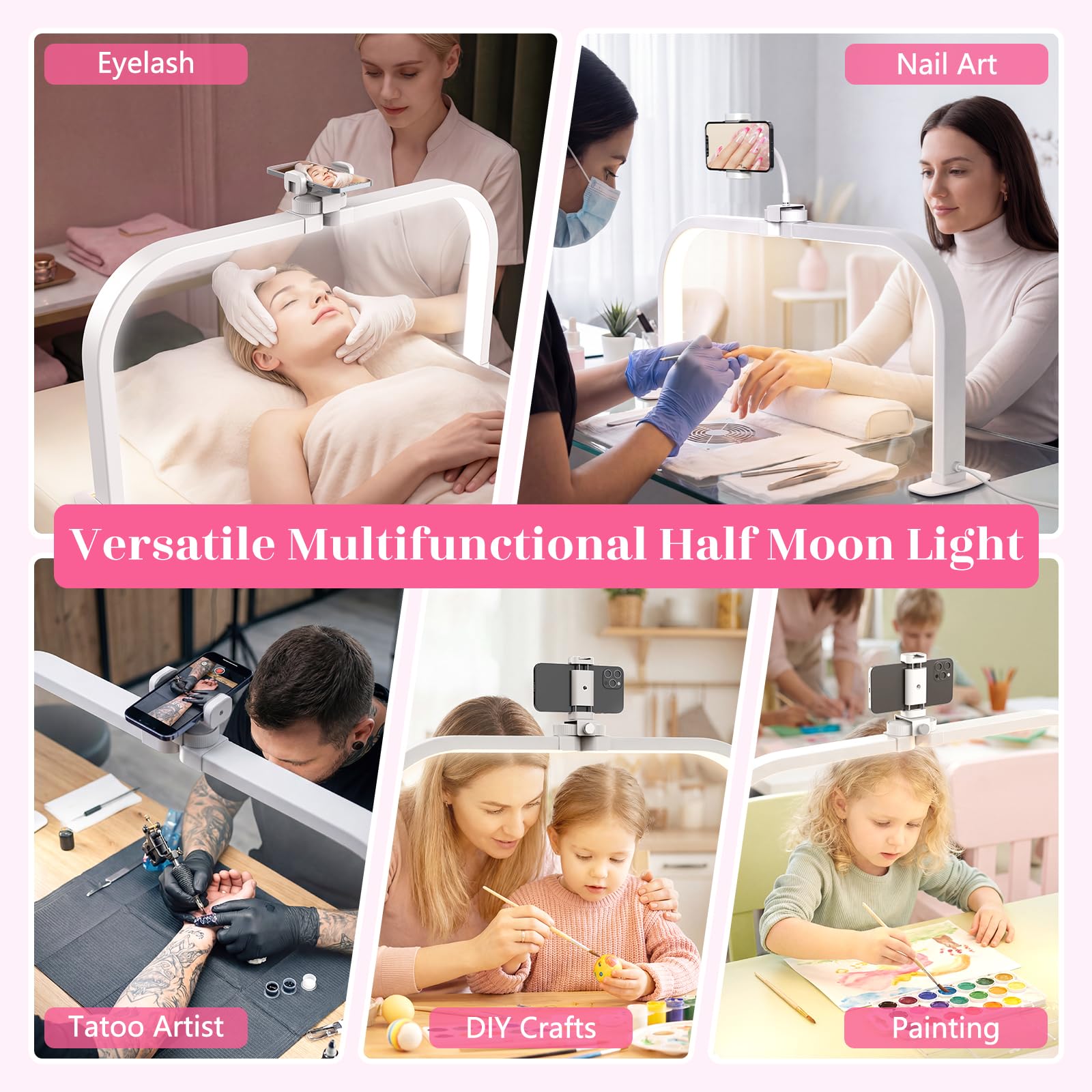 LIONVISON Lampa Stołowa do Manicure: 29-calowa Składana Lampa Stołowa do Paznokci ze Stojakiem na Smartfona - Lampa do Paznokci do Domowego Studia