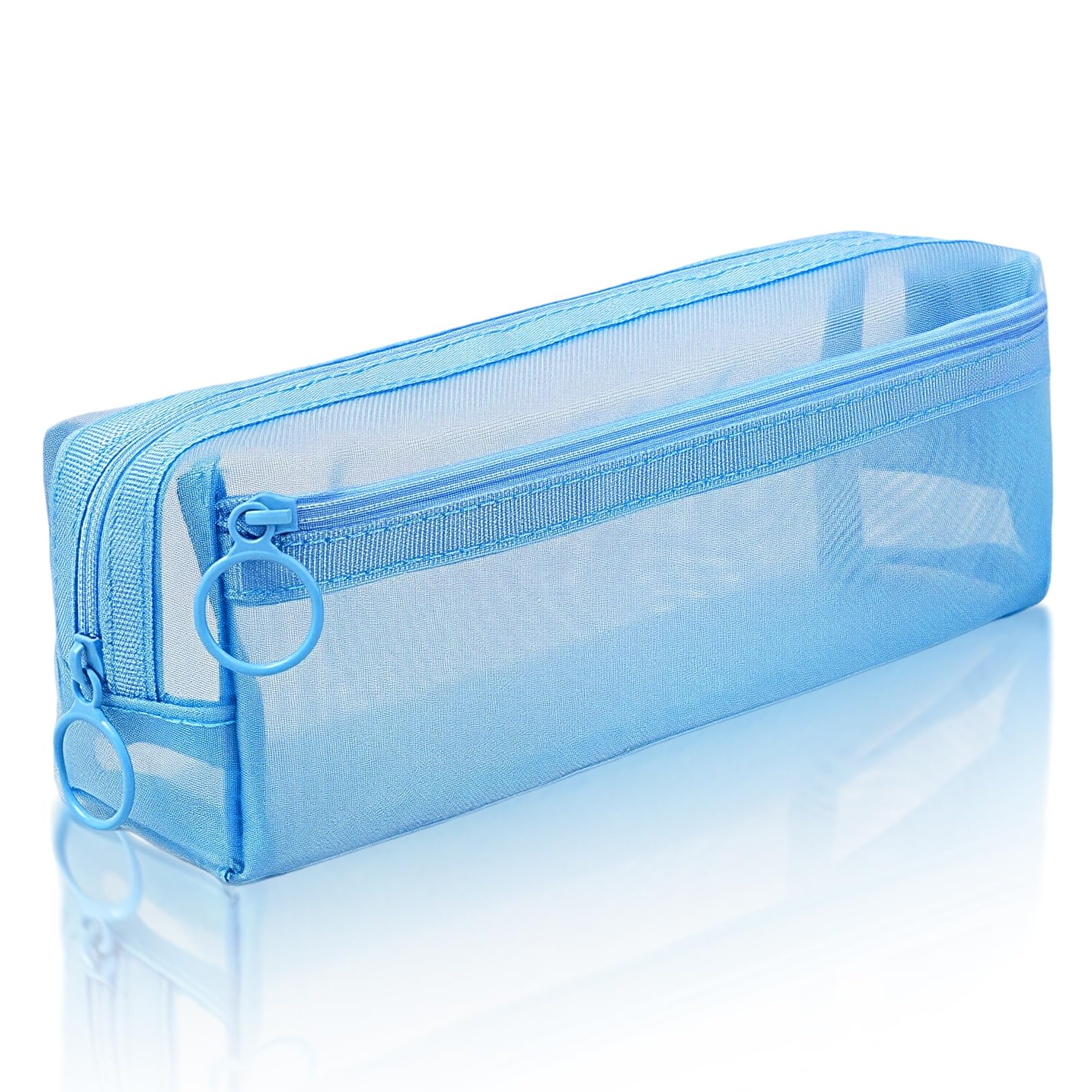 Clear Pencil Case,School Pouch Large Capacity Aesthetic Pen Mesh Cases Pencilcase Cute Transparent Makeup Organizer Secondary Stationery Supplies Compartments Bags,for Boys Girls Women (Azure Blue)