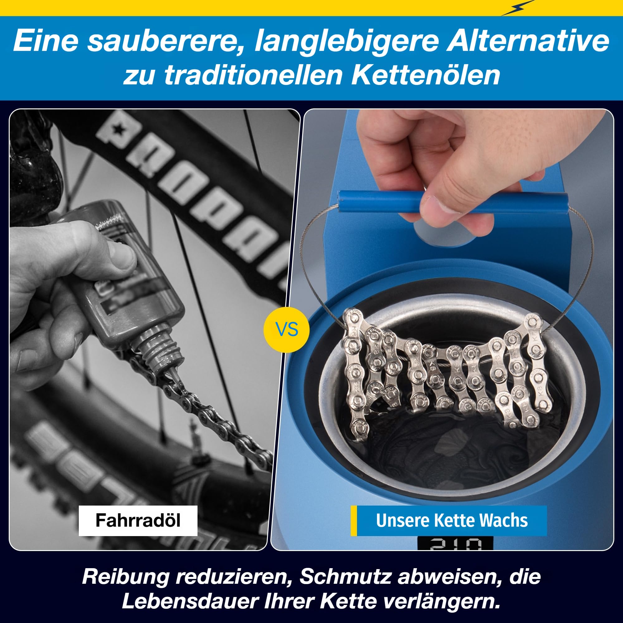 RideFlare Fahrrad-Kettenwachs-Schmelzsystem – Sauberes Kettenwachs-Topf mit präziser Temperaturkontrolle und ultra-niedrigem Reibungswachs für einen leisen, sauberen Antriebsstrang