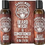 Viking Revolution Beard Wash & Beard Conditioner Set w/Argan & Jojoba Oils - Softens & Strengthens - Natural Beard Shampoo w/Beard Oil...