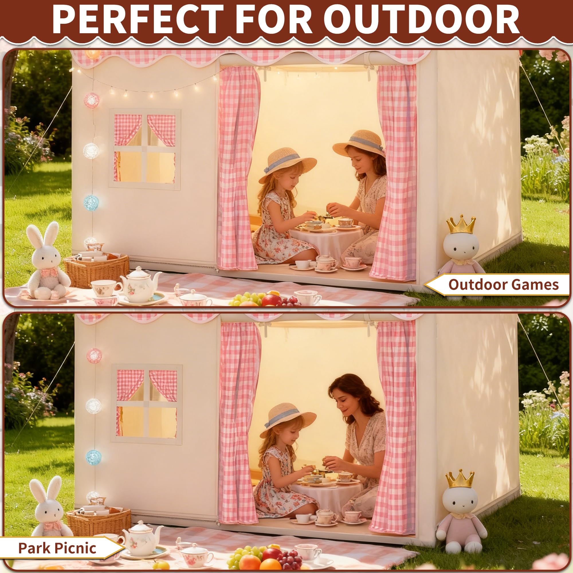 Tenda per Bambini Interno, Tenda da Gioco con Luci Decorative, Quadri Rosa