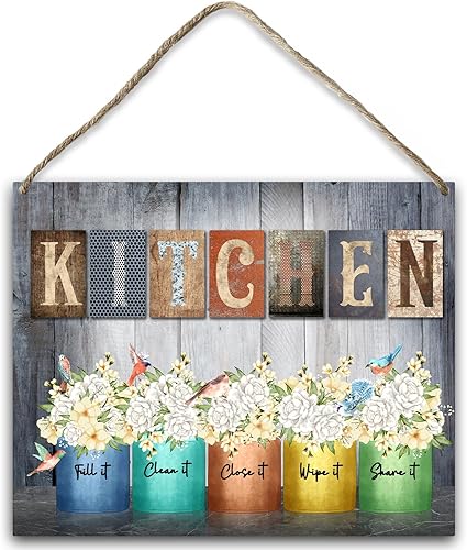 Letrero colgante de madera para cocina, placa de madera con cuerda, decoración de cocina, placa de madera para pared, adorno colgante, estante de