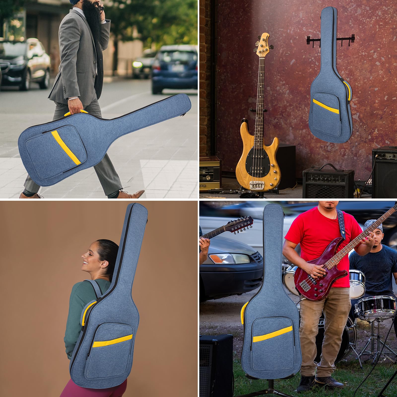 MUZNOTE Funda Acolchada para bajo y bajo, Suave, Acolchado de 1 cm, Ligera, Impermeable, Blue, 47 Inch, Viajes