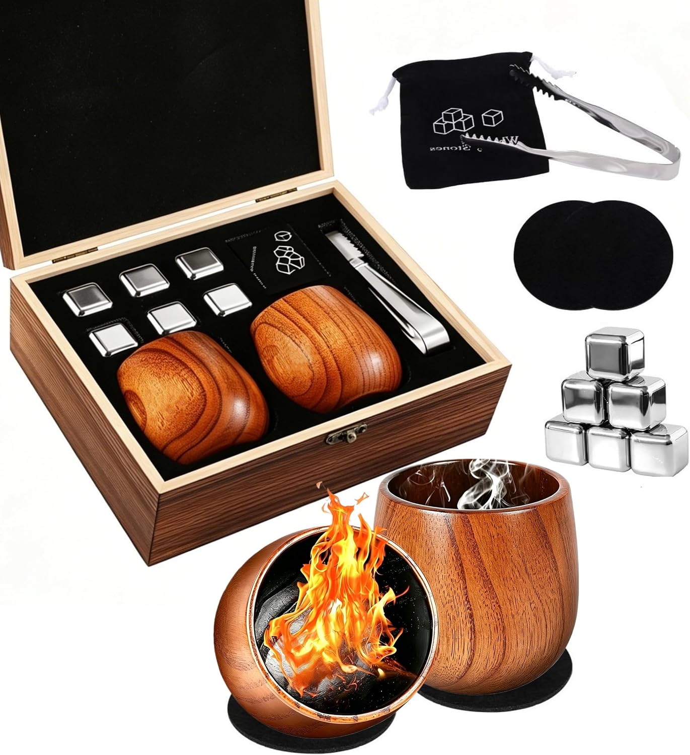 Charred Wooden Bourbon Drinking Glass, Artisan Oak Whiskey Tumbler Set, Unbreakable Wooden Whiskey Glass for Men, Premium Bourbon Glass Gift for Dad Husband