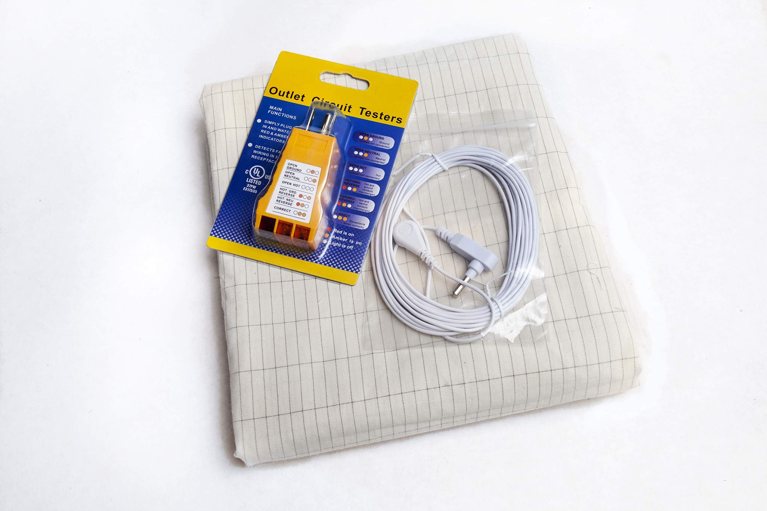 Earthing Half Sheet Soft Beige with Ground Cord and Tester. Grounding Sheet for Improved Sleep, Fewer Pains, Reduces Inflammation and Increases Energy Levels, EMF Protection. Safe for Kids and Adults