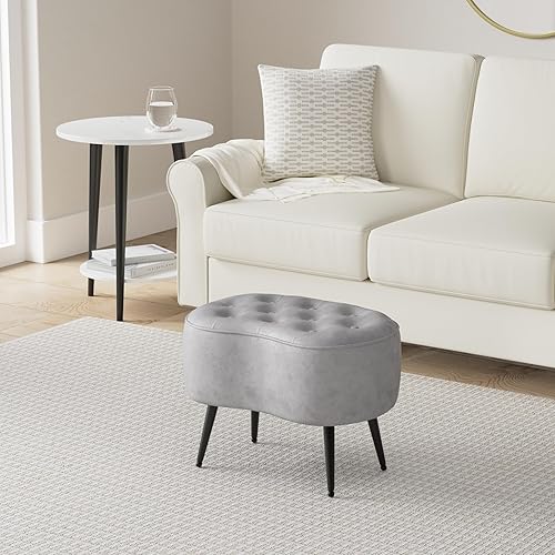 Miniatura 2 de BIRDROCK HOME Otomana de terciopelo oblonga copetuda, muebles de diseño moderno de mediados de siglo con patas de acero, suave, compacto, taburete