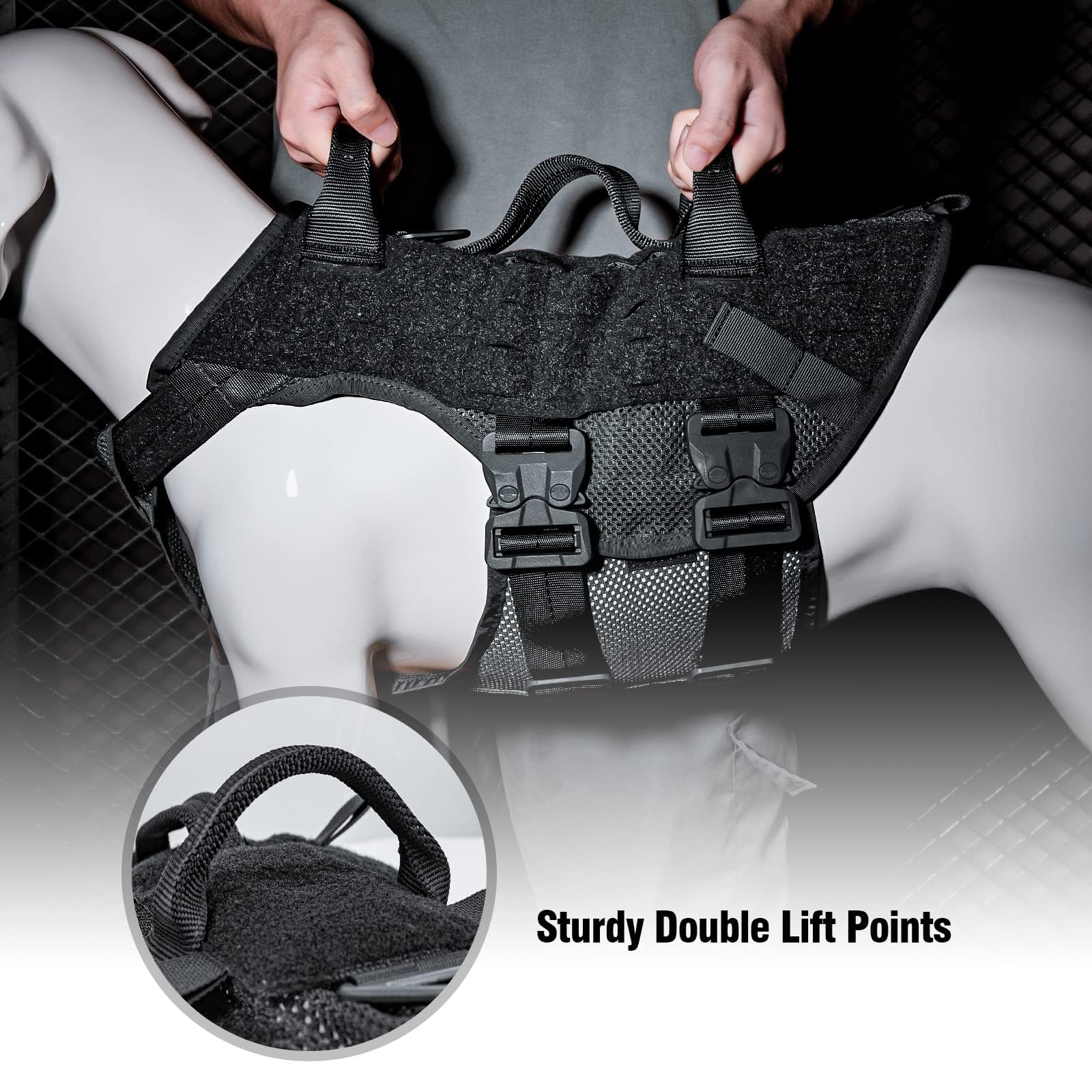 PETAC GEAR Arnés para perros grandes, arnés antitirones con mango, chaleco militar para perros, perros de entrenamiento de policía, arnés transpirable (negro, XL)