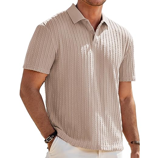 JMIERR Mens Casual Polo Shirt Summer Short Sleeve Vacation Button Beach Knit Stretchy Golf Shirts