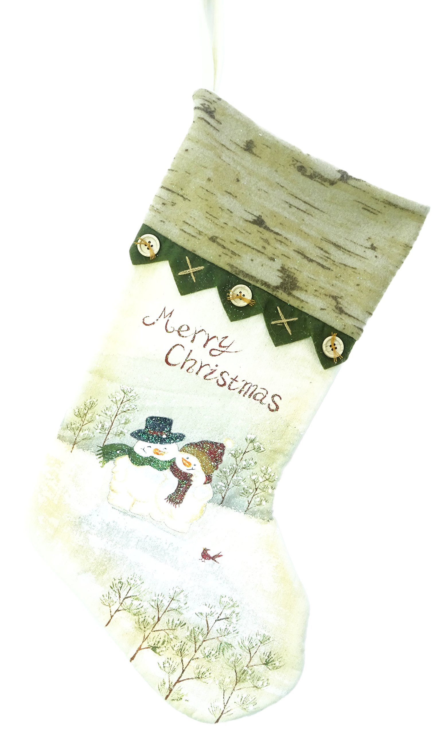 Christmas Concepts Green Christmas Concepts® 50Cm (20") Cotton/Felt Traditional Christmas Stocking With Snowman Design