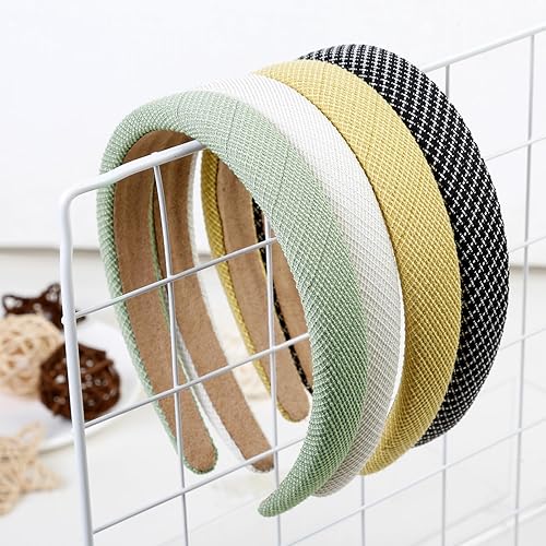 Miniatura 2 de WOVOWOVO Paquete de 4 diademas acolchadas de sarga suave a cuadros, esponja de 1 pulgada de ancho, accesorios antideslizantes para el cabello para