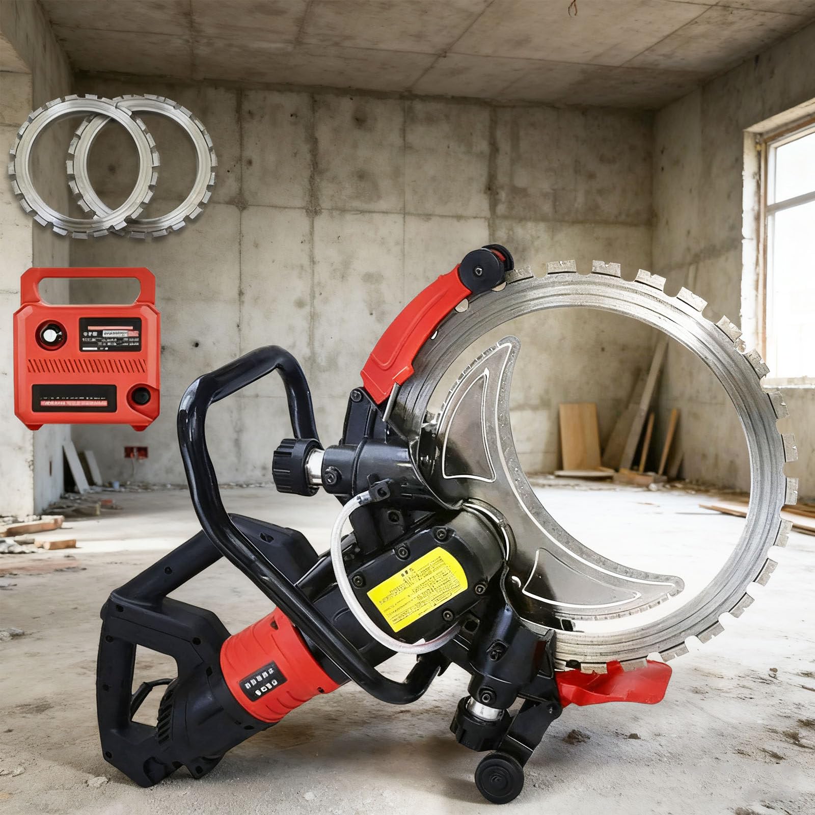 moupeaktain Concrete Cutter Saw, 16" Concrete Saw, 12000W Electric Ring Saw, With 2 Saw Blades & Water Pump, For Reinforced Concrete, Ceramic Tiles, Depth of Cut 11.4"