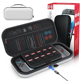 Auarte [Charge Inside] Switch 2 Carrying Case for Nintendo Switch 2 Console 2025 / Switch Original/Switch OLED, Slim Travel Carry Case for Switch 2 Accessories with 10 Game Card Storage, White