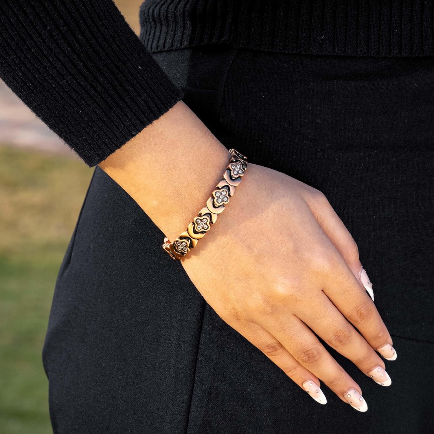 MagnetRX® Women’s Pure Copper Magnetic Bracelet - Ultra Strength Magnetic Copper Bracelet - Adjustable Length with Sizing Tool (Copper Clover) - Image 5