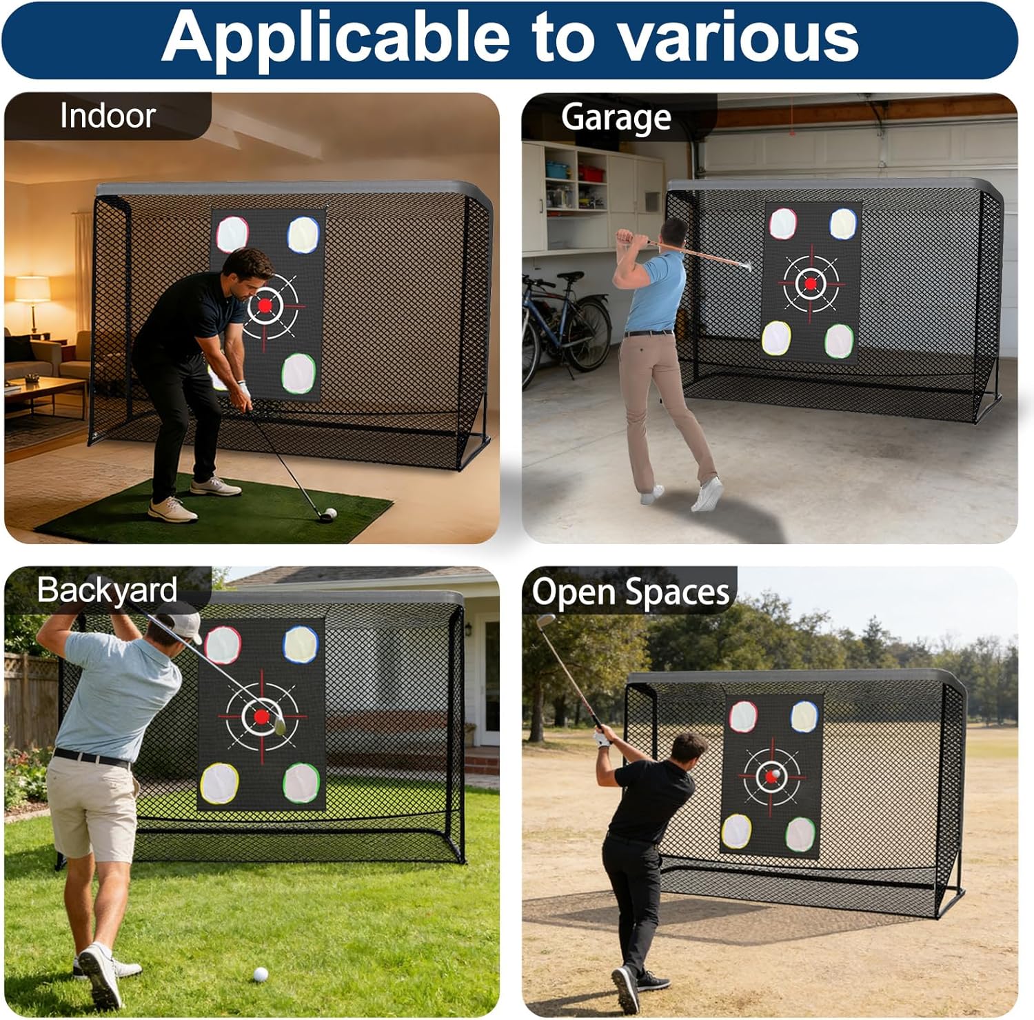 Golf Hitting Nets for Backyard Driving Real Balls 10x7ft, Heavy-Duty Steel Frame Golf Net with Target Cloth & Carry Bag for Garage, Indoor & Outdoor Driving Chipping Practice