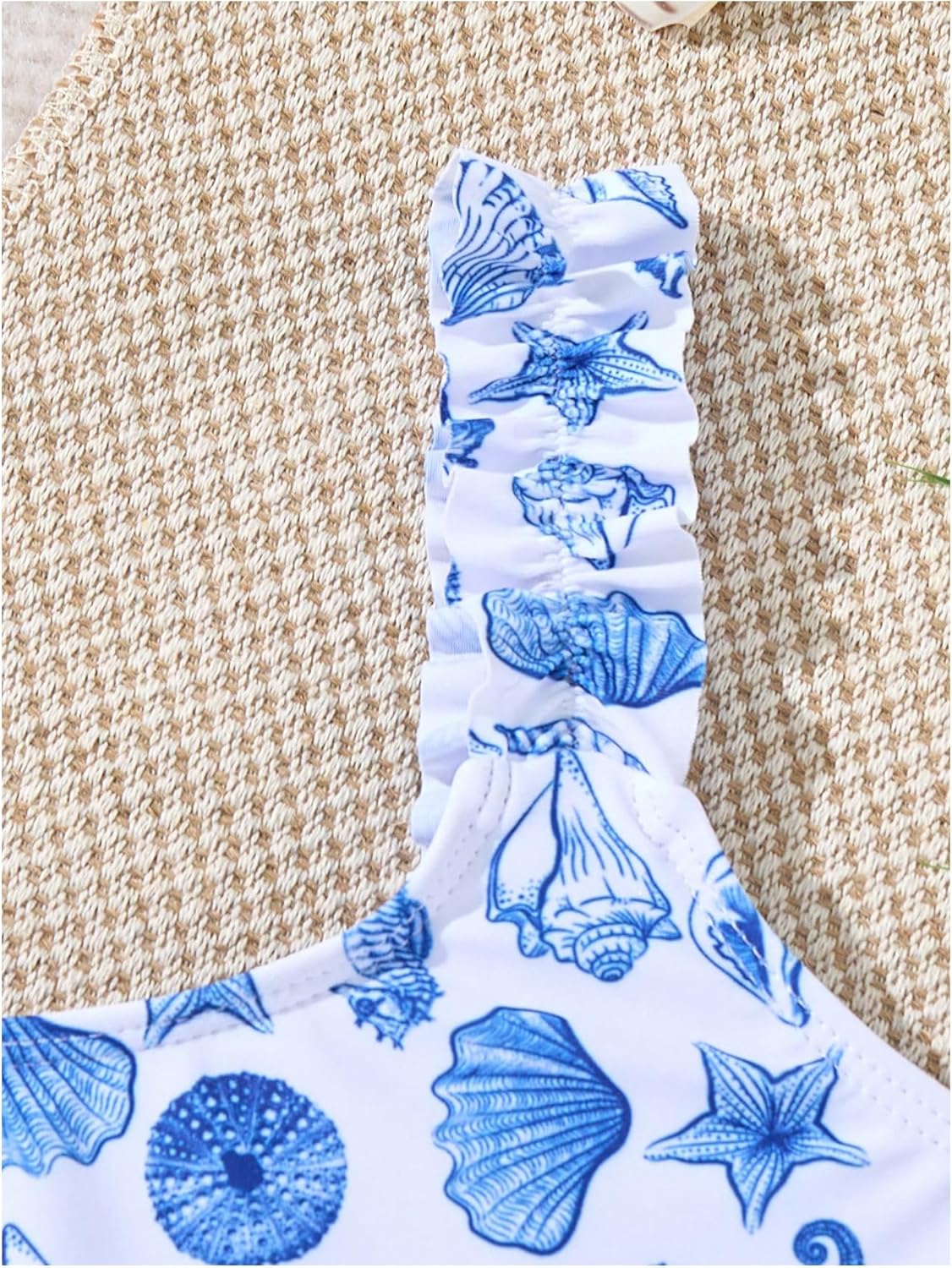 Verdusa Toddler Girl's 2 Piece Seashell Bikini Set Ruffle Crop Tank Tops with Panty Swimsuits