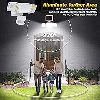 Vista 3 de Luces solares de seguridad con sensor de movimiento, luces LED de 2200 lm para exteriores con 3 cabezales de iluminación ajustables, 6500 K, IP65