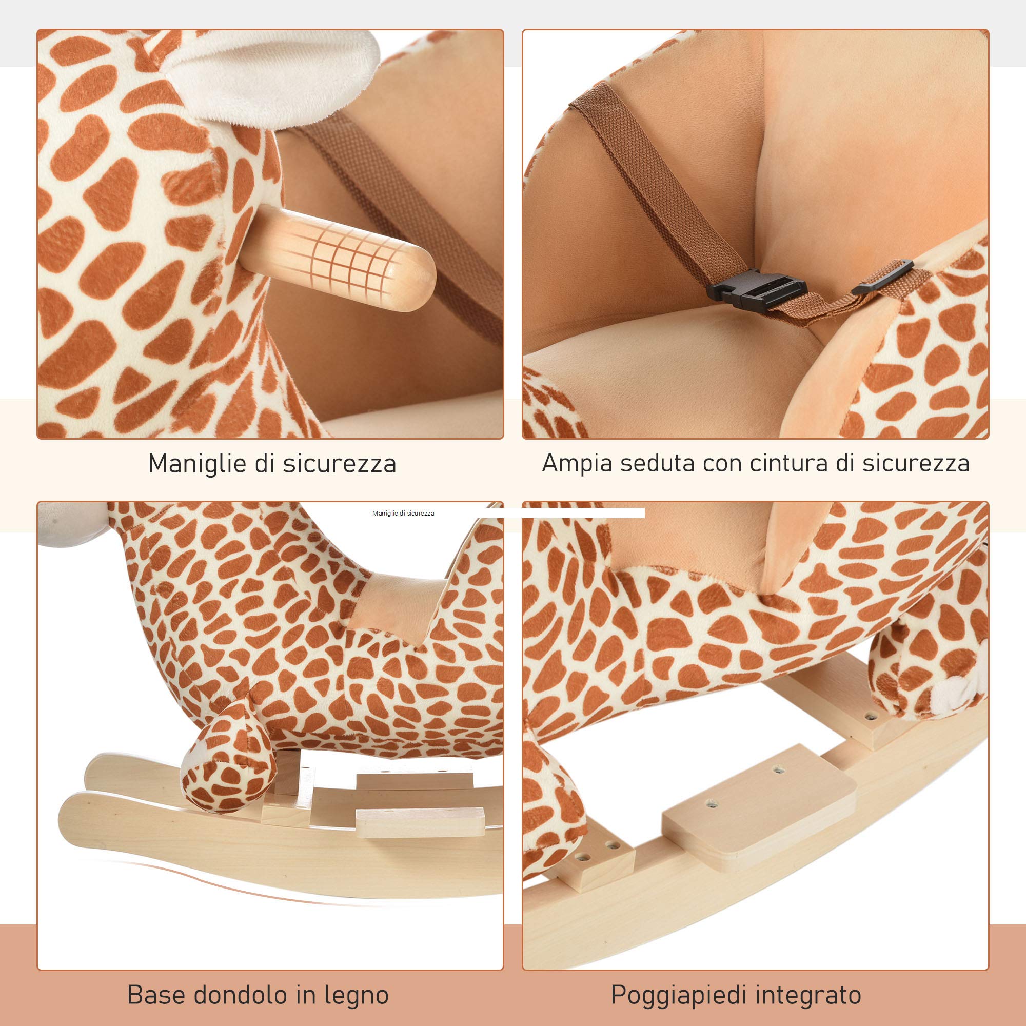 HOMCOM Cavallo a Dondolo in Legno Giraffa per i Bambini 60x33x45cm