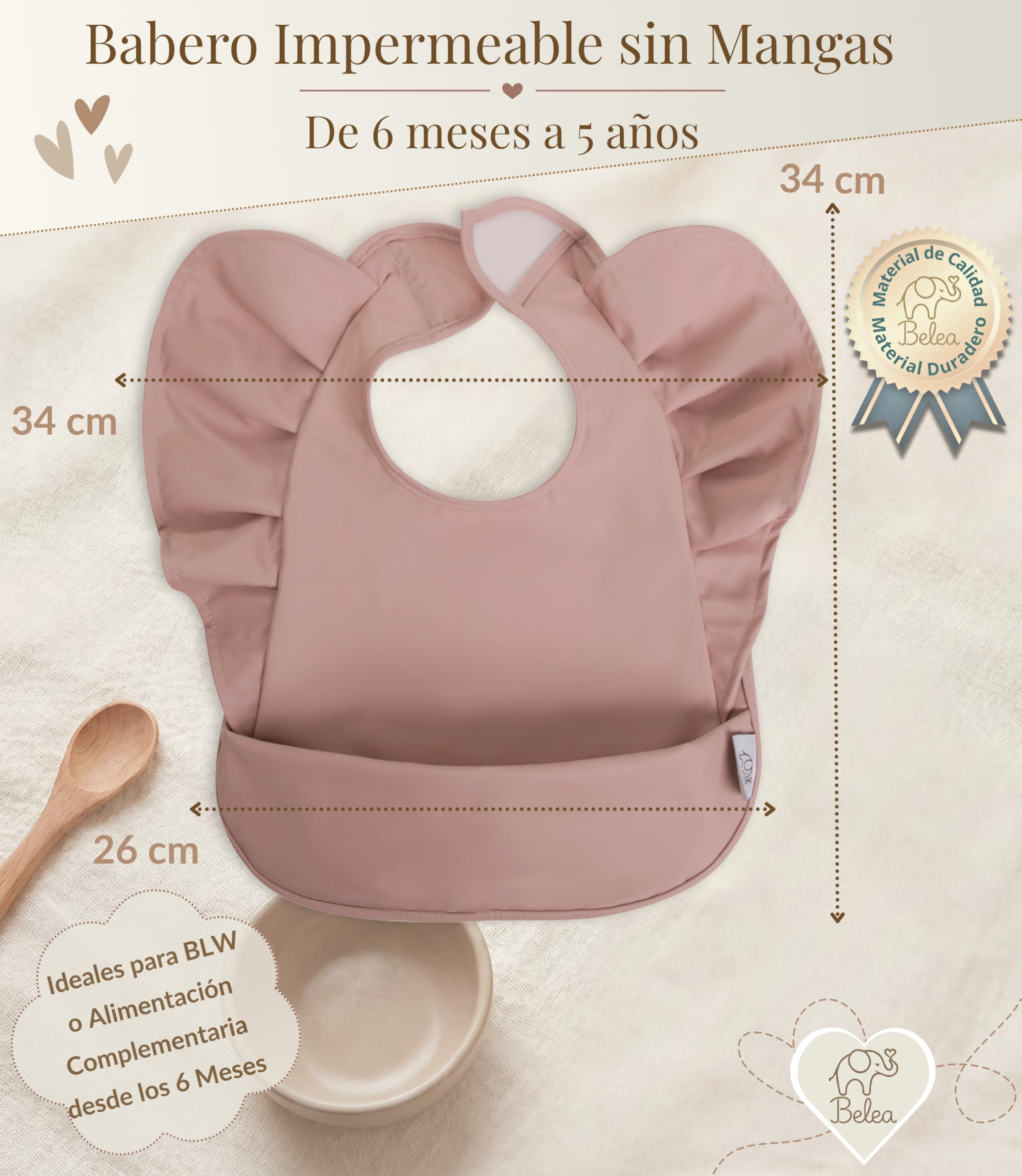 Baberos Bebe Impermeables BLW sin Mangas con Volantes Ajustable de 6 Meses a 5 Años Bolsillo Recogemigas Babete Impermeável Bebe Waterproof Sin BPA Lavable Regalo Babyshower Cumpleaños Bebé Niña