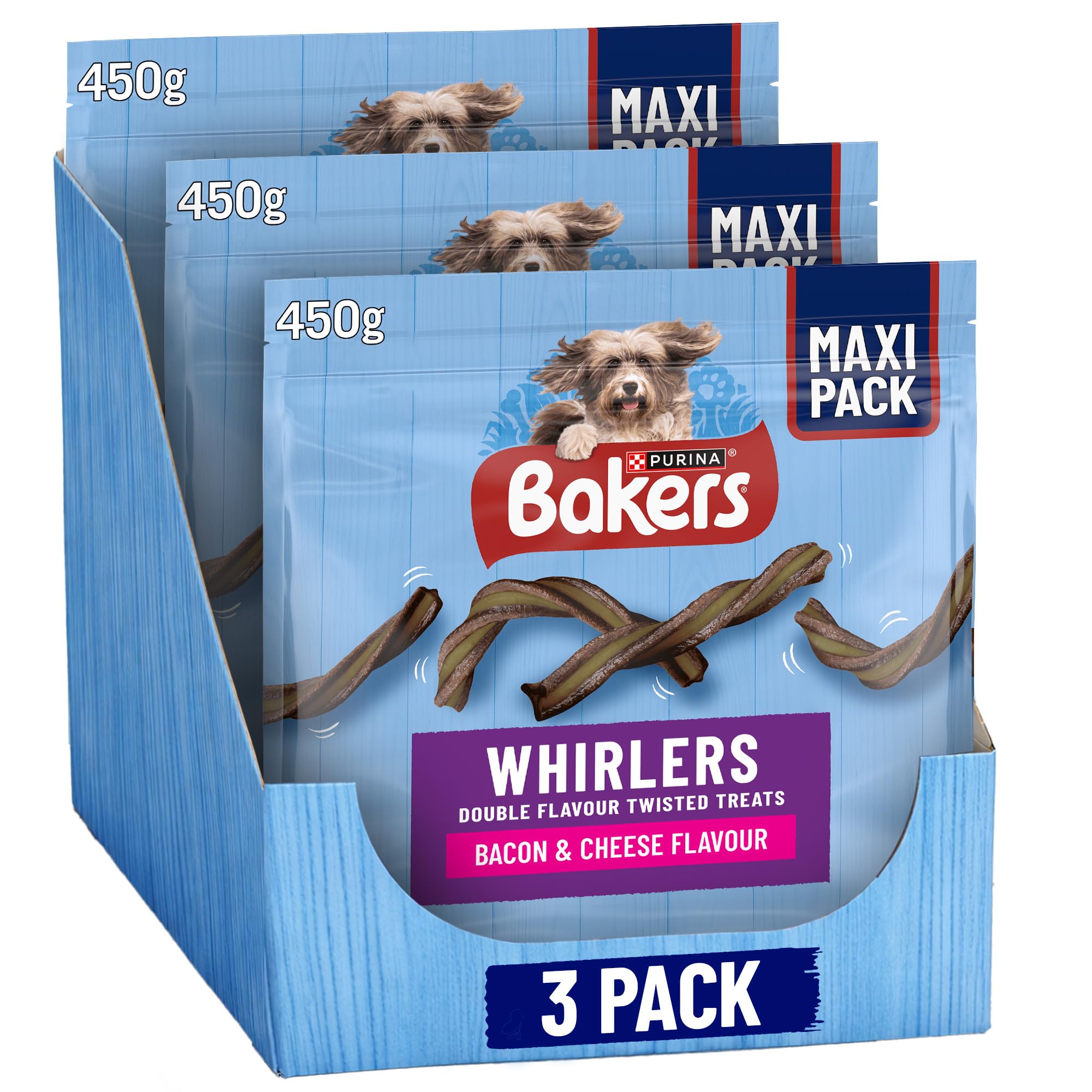 BAKERS Whirlers Bacon and Cheese Dog Treats 450g (Pack of 3)