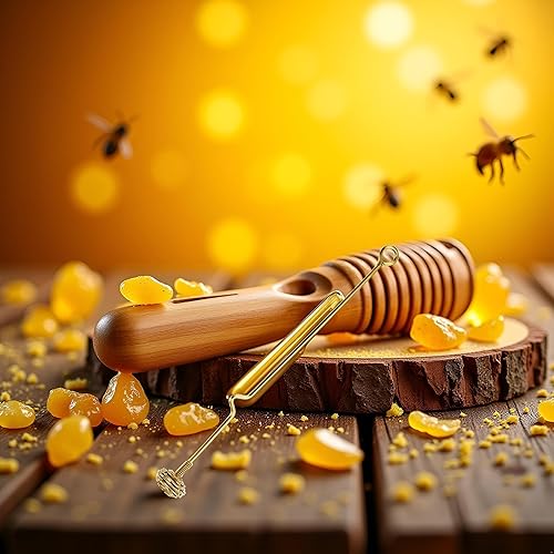 Miniatura 7 de 1 barra de miel y jarabe, agitador de café de acero inoxidable, varita de panal para contenedor de tarro de miel (dorado)