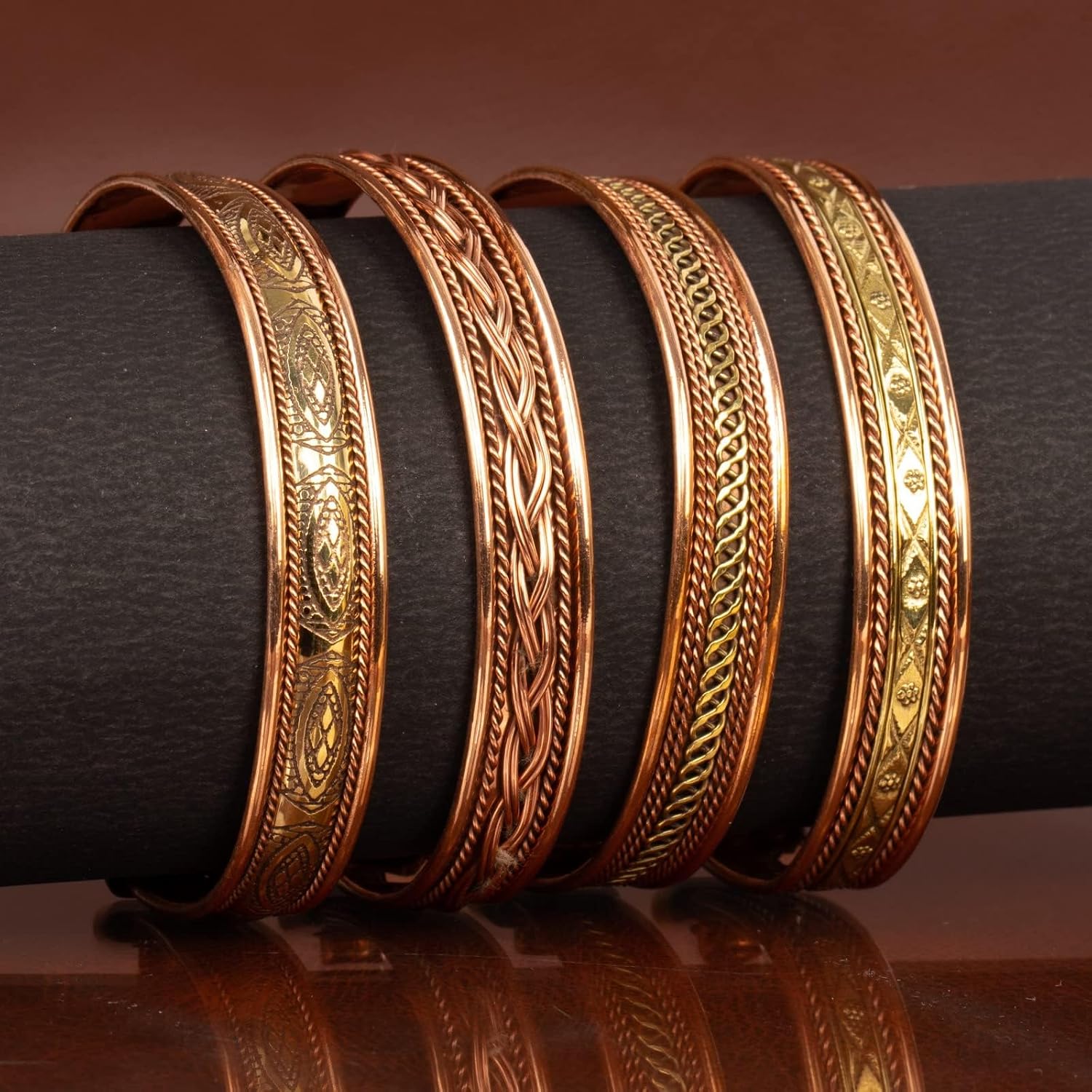 Pure Copper Set of 4 Tibetan Bracelets Handmade Cuff Bangle for Men And Women Adjustable Kada From India For Unisex