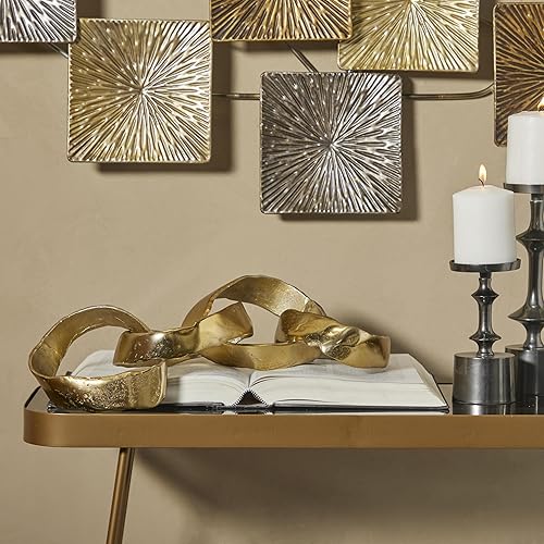 Miniatura 5 de Deco 79 Escultura de cadena de aluminio, 20 x 8 x 4 pulgadas, oro