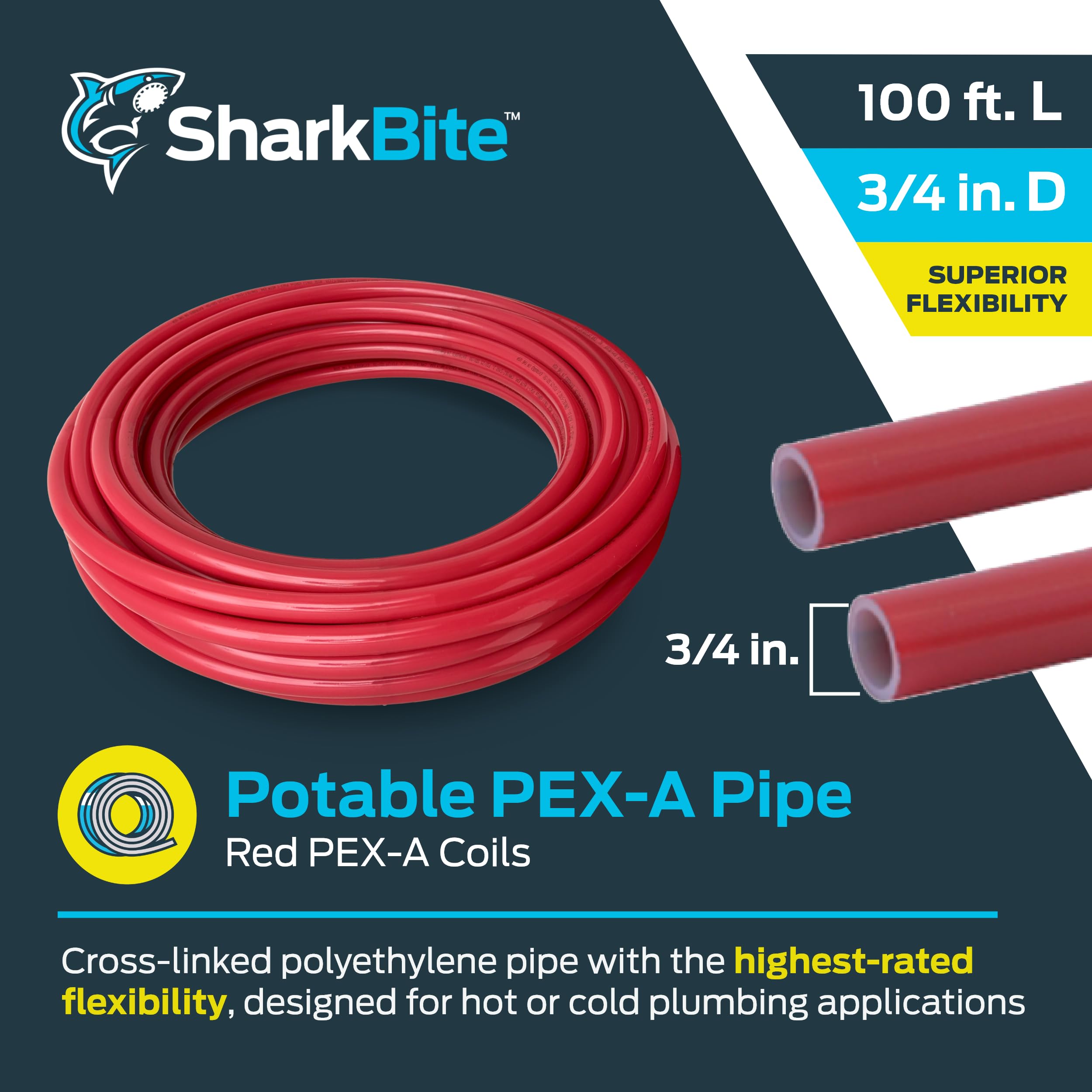 SharkBite 3/4 pulgadas x 100 pies rojo PEX-A, tubo flexible del agua del tubo del PEX para la fontanería, UA70R100