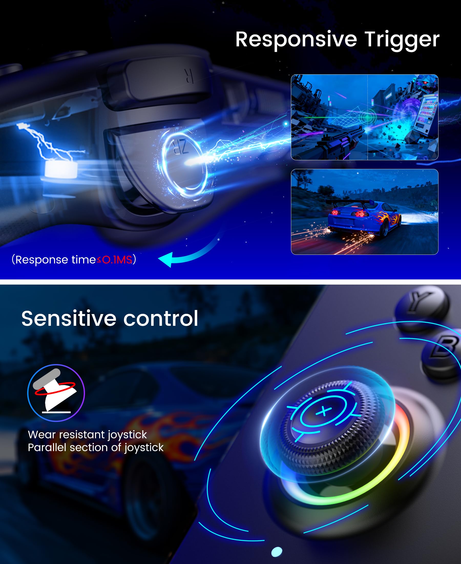 Spican Switch Controllers for Nintendo Switch/OLED Controller, Full-Size Switch Joy-pad for Better Handheld Mode, Switch Accessories Wireless Pro Controller with RGB Light/Battery/Turbo/Macro/4 Game Slot - Nintendo Switch - Very Good - Used Controller - Image 4