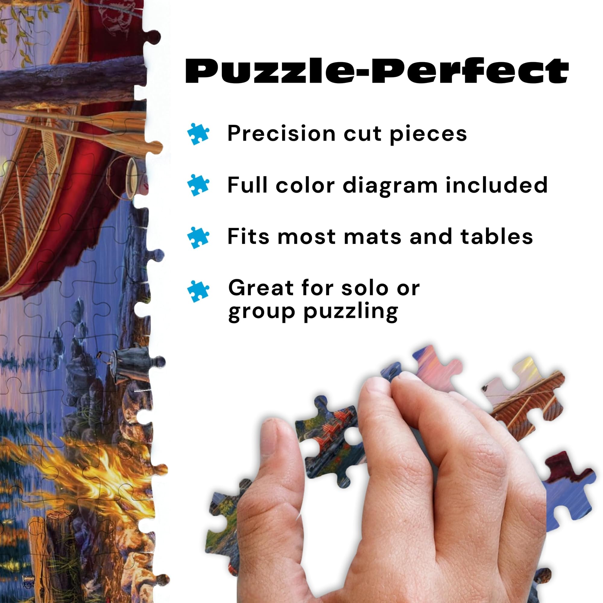 Buffalo Games - Canoe Lake 1000 Piece Puzzle for Adults - Jigsaw Puzzles – Darrell Bush Cabin Sunset Artwork with Poster – Challenging Outdoor Nature Scene