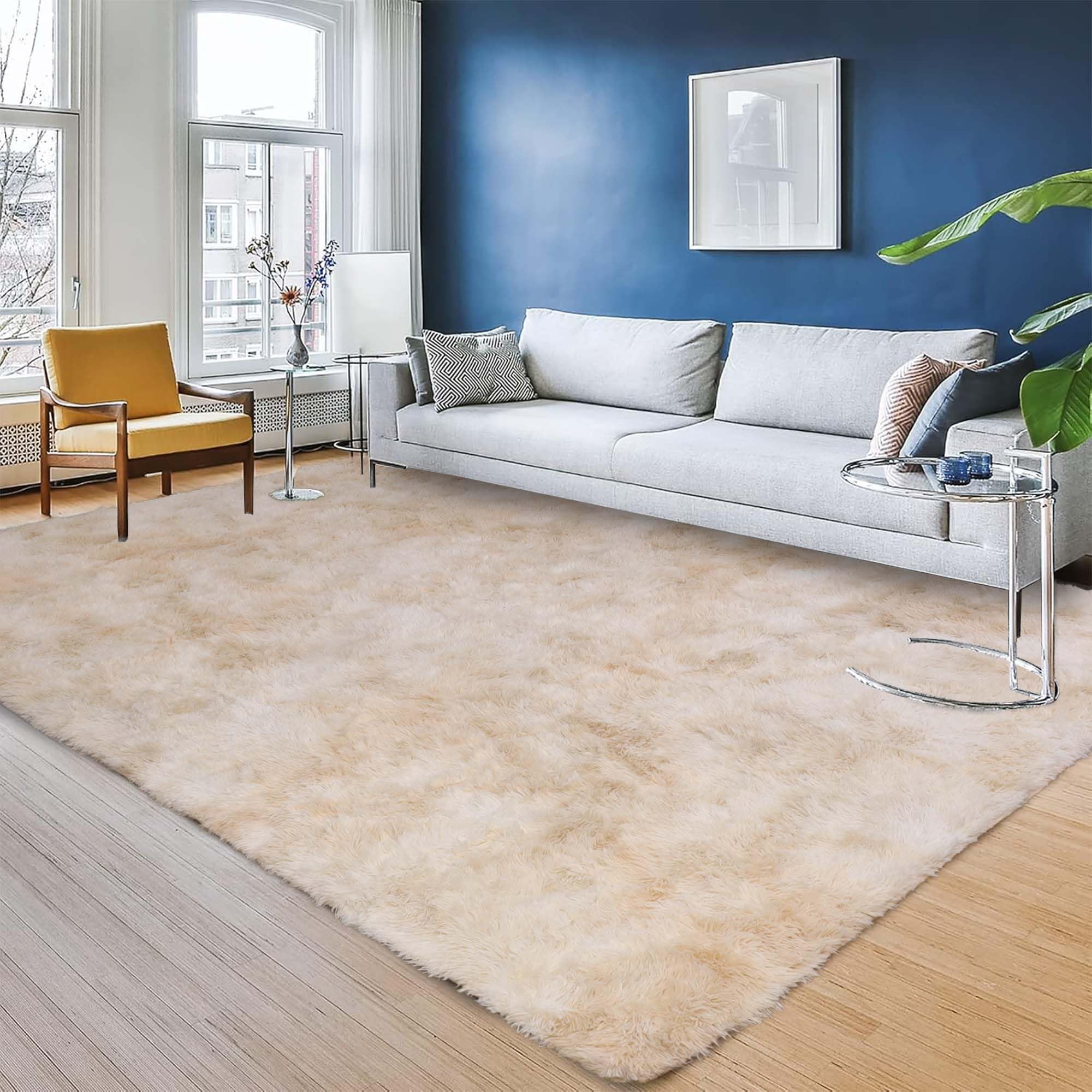 INSPIRE HOMEWARE Rugs Living Room Large 200x290 cm Soft Fluffy Tie Dye Cream Area Rugs for Bedroom Non Shedding Modern High Pile Carpet for Lounge Nursery Rug for Kids Room