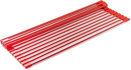 Miniatura 1 de Bellemain - Escurridor de platos enrollable para usar sobre el fregadero o como portador de ollas calientes (rojo, mediano)
