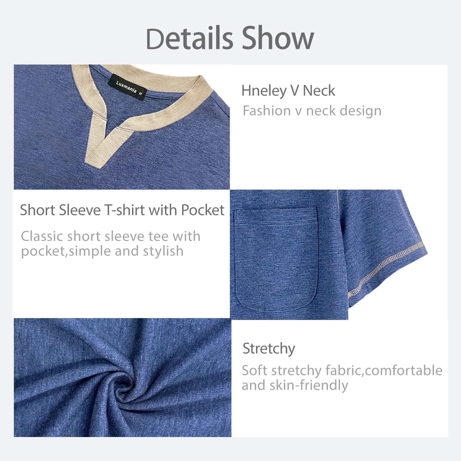 Men's Casual Henley Shirt Short Sleeve Summer V Neck Solid T-Shirt Tops Whith Pocket - Image 5