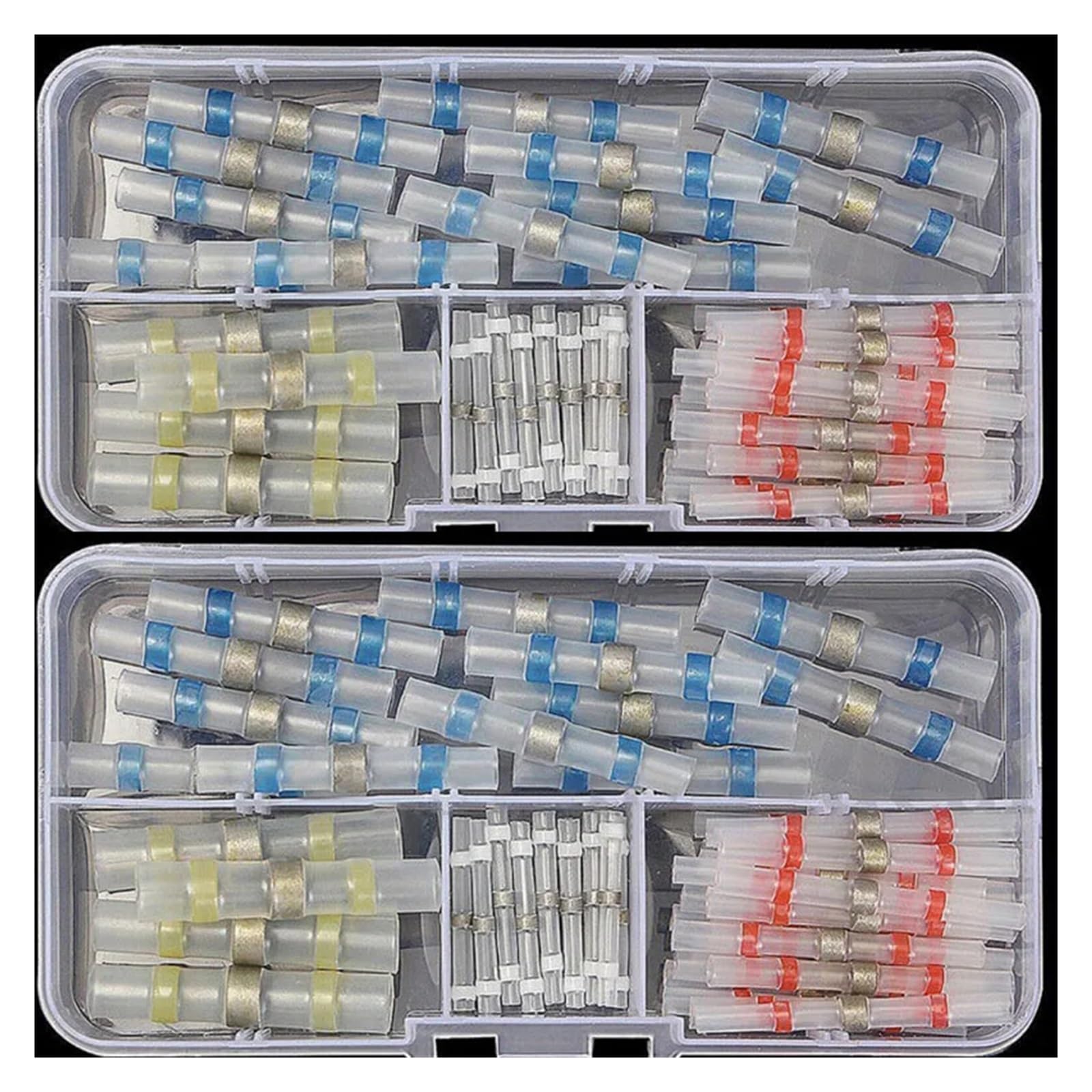 UYCUODLUY 50pcs Heat Shrink Solder Sleeves Wire Crimp Butt Terminals Connectors With Box Heat Shrinkable Tube Cable Connector