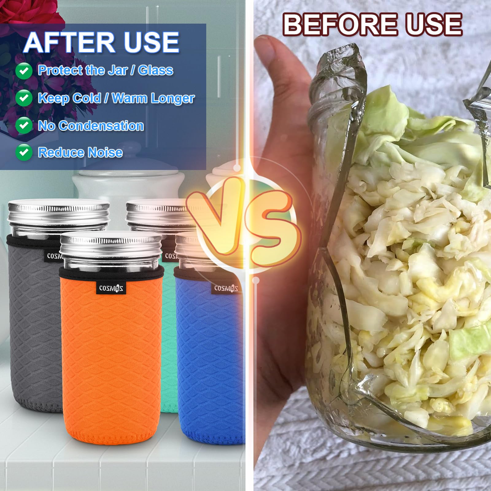 Cosmos Mason Jar Insulated Neoprene Sleeve With Strap - Fits 32 Oz Jars, Purple, Adjustable Shoulder Strap - View #2