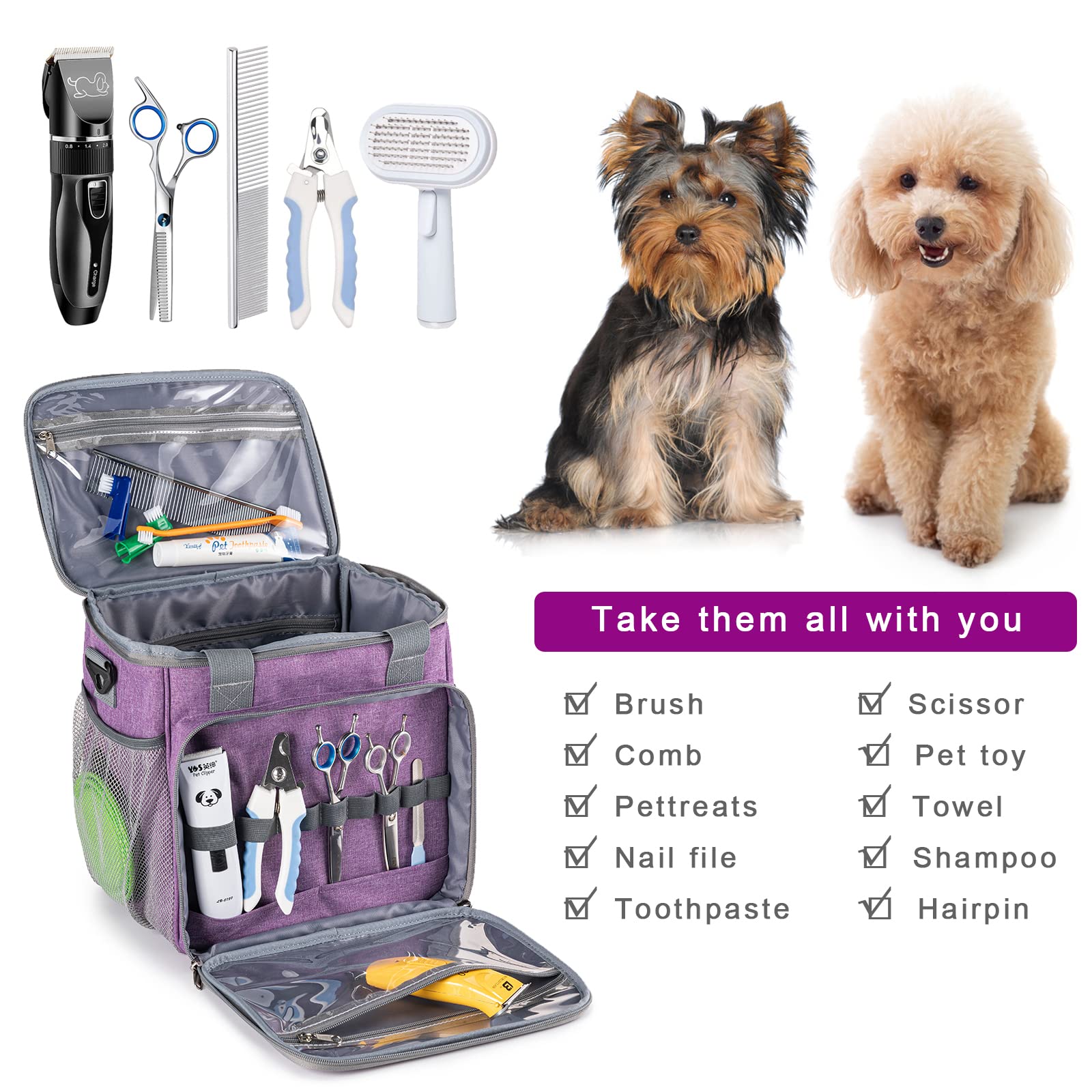 Sac de toilettage pour animaux de compagnie, accessoires de transport et toilettage pour chien