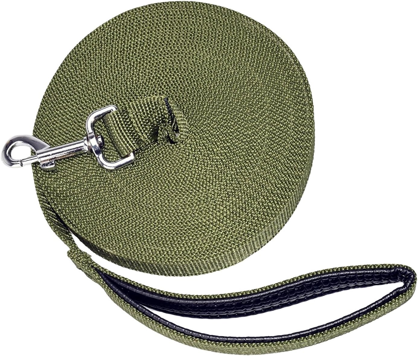 33-Feet Strong Dog Leash, Multiple-Use Extra Long Nylon Training Lead Leash with Friction Reducing Leather Padded Handle/Loop for Large Medium Dogs Pets Walking Training Green