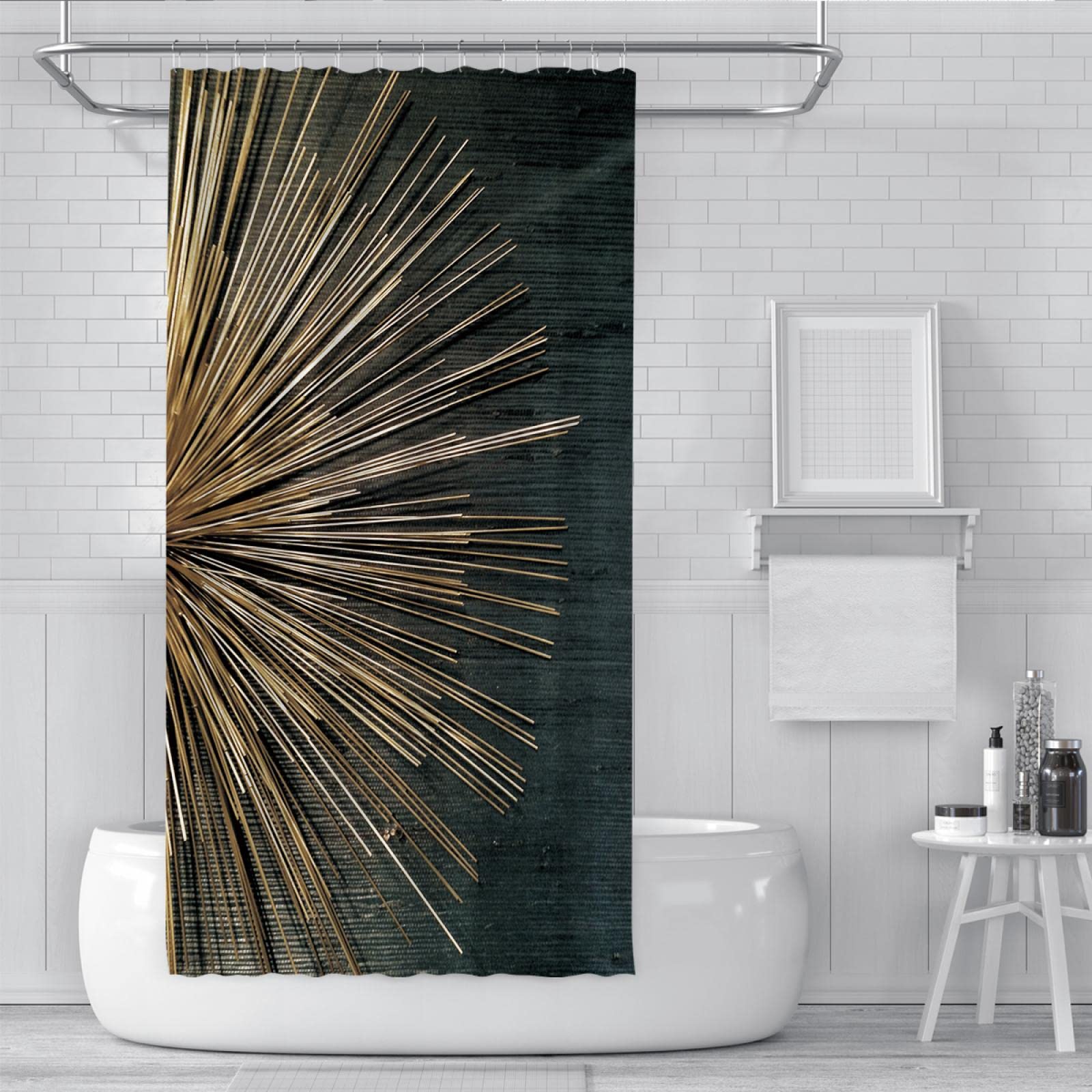 tende doccia nera extra lunga impermeabile tessuto doccia Tende d'oro linee per ufficio arredamento moderno Tende bagno morbido Hotel Qualità 200Wx200L cm