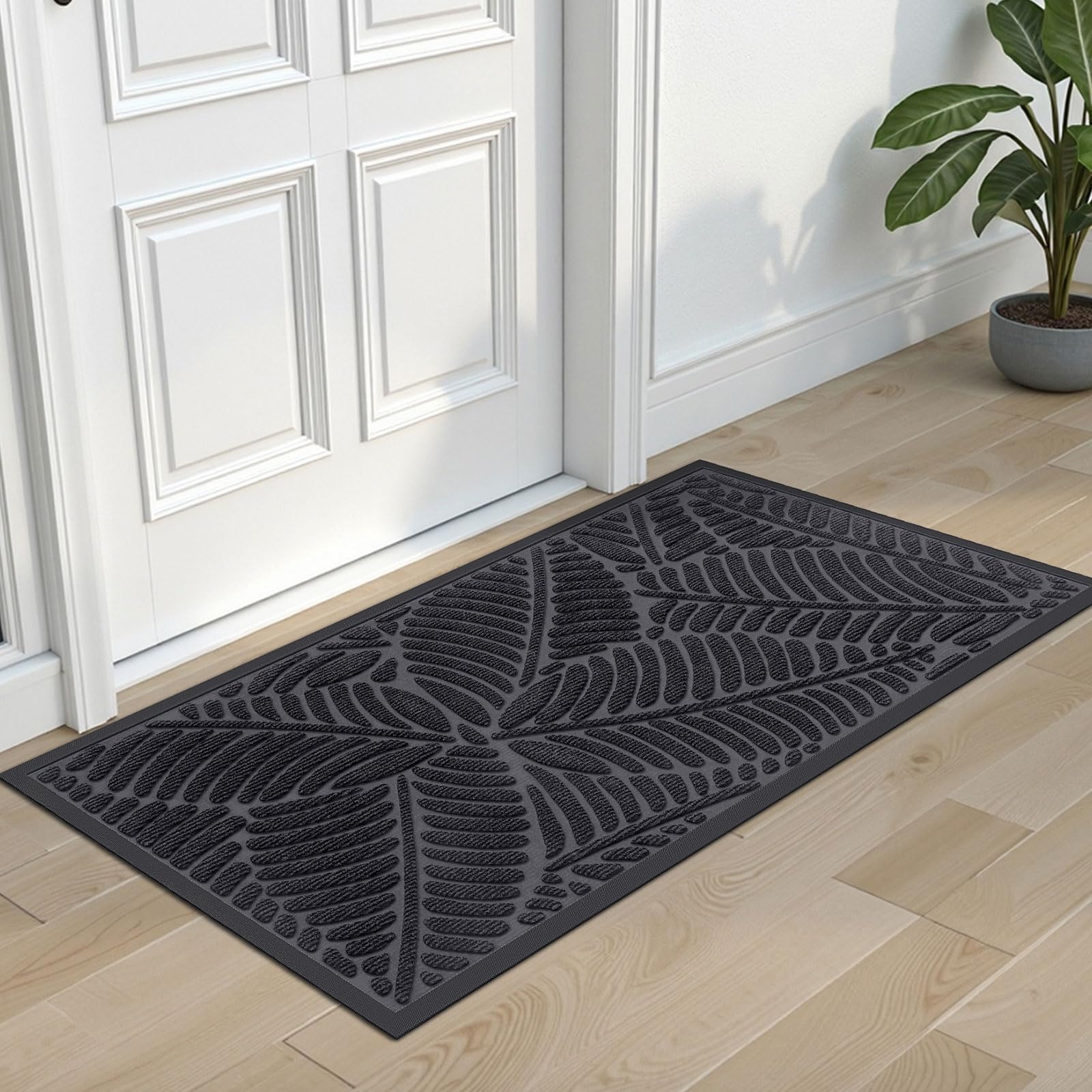 Grandaily Front Door Mat Indoor Outdoor Waterproof Doormat, Non Slip Natural Rubber Welcome Mat, Heavy Duty Durable Super Absorbent Entryway Rugs, 30"x17", Brown — view 26