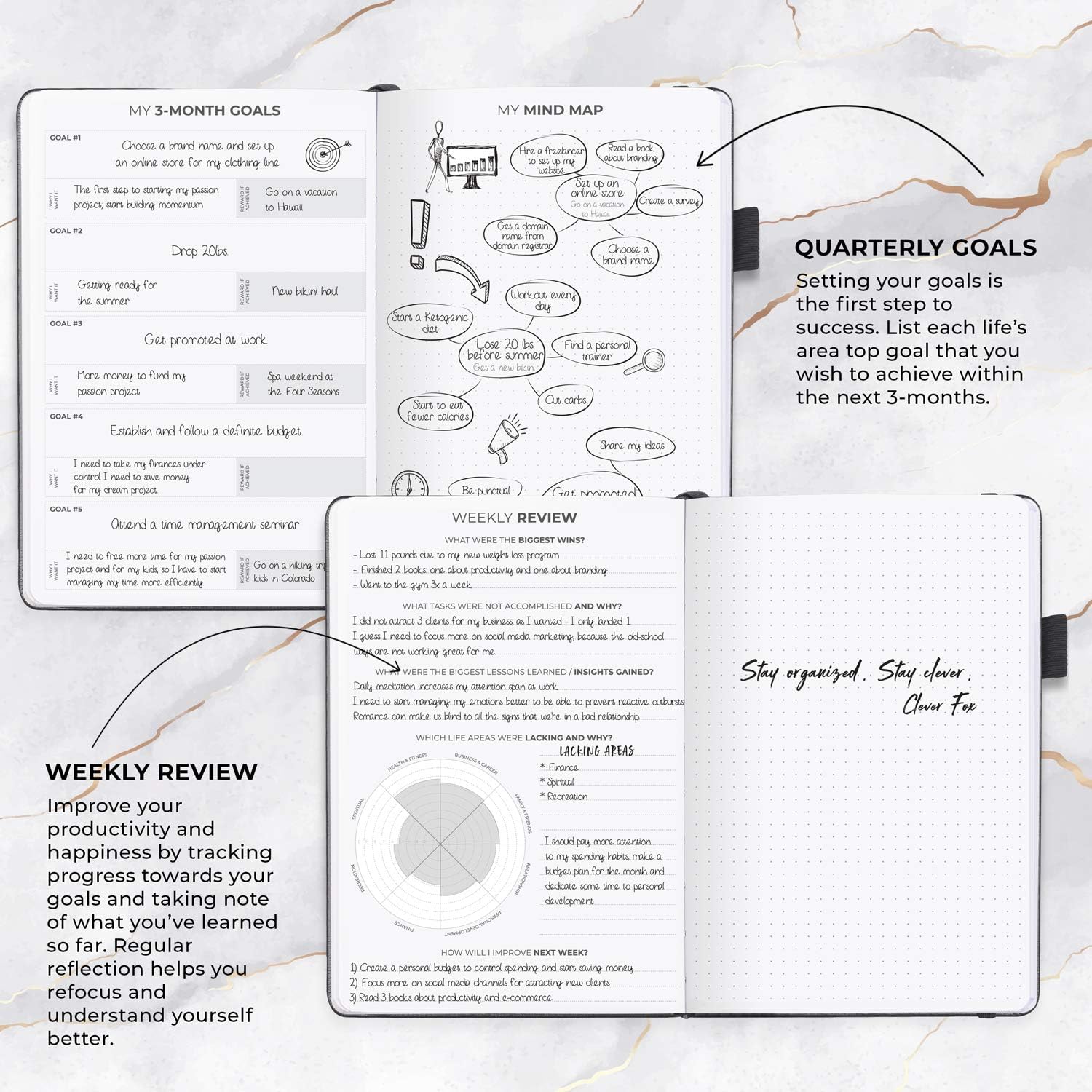 Clever Fox Planner Daily Premium Edition – Undated Luxurious Daily Planner with Hourly Schedule, Personal Organizer, Productivity & Goal Journal, Start Anytime, A5-sized, Lasts 6 Months - Silver Black : Office Products