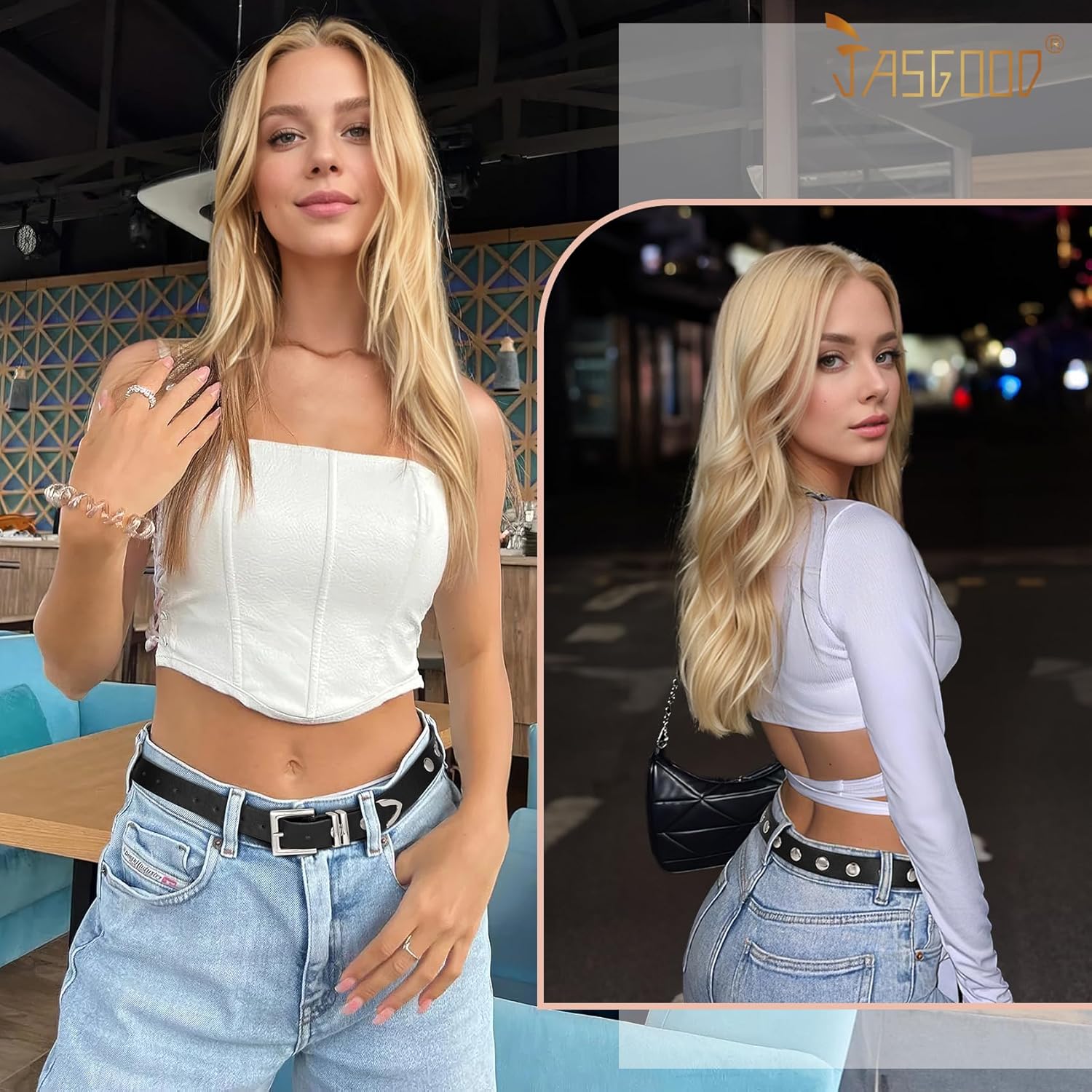 JASGOOD Women Studded Belt Fashion Leather Belt Ladies Punk Belt for Jeans Pants Dresses - Image 3