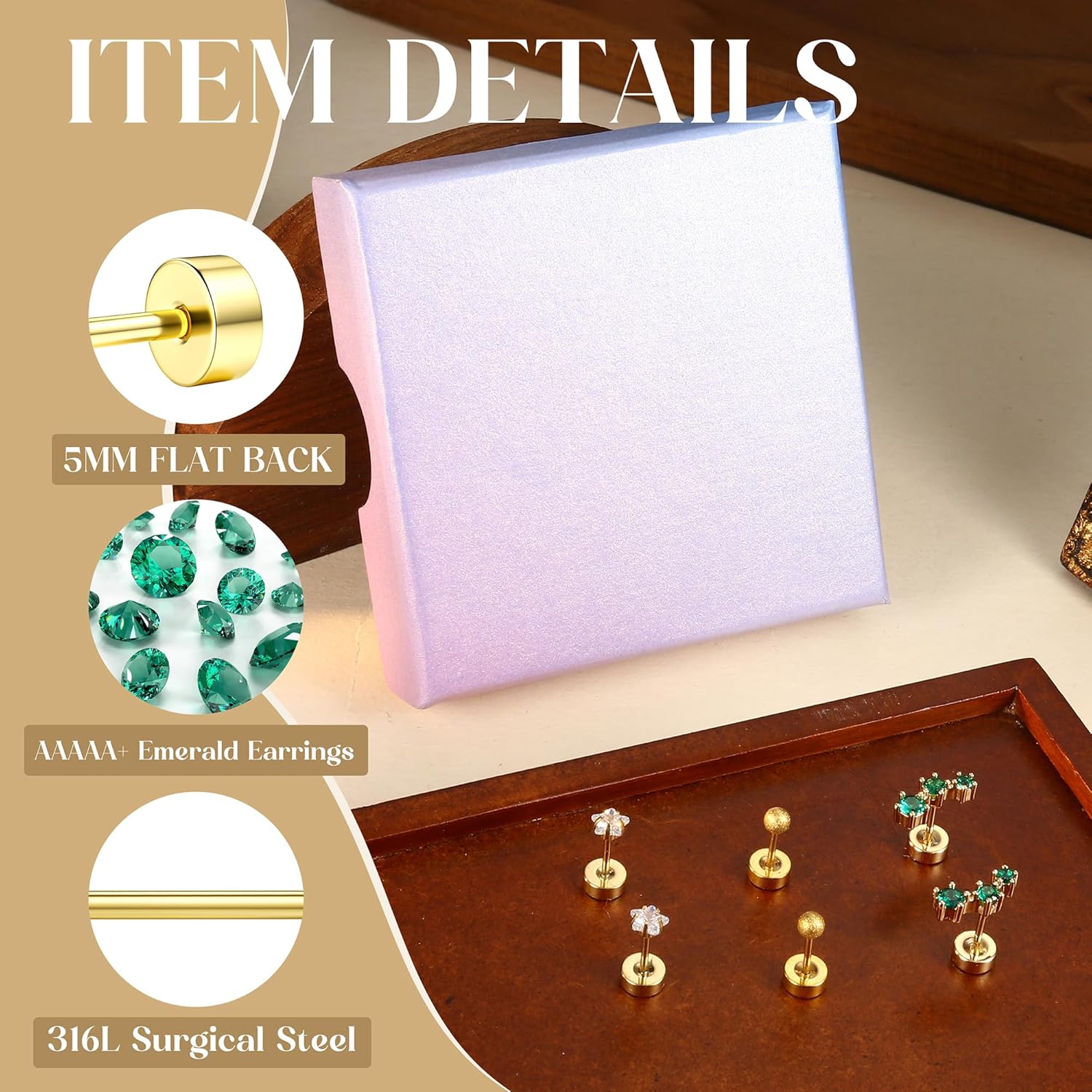 SAILIMUE Hypoallergenic Flat Back Earrings Gold Earrings Stacks Set Surgical Stainless Steel Cartilage Earring for Women Dainty Flatback Stud Small Hoop Earring Sets for Multiple Piercing - Image 5