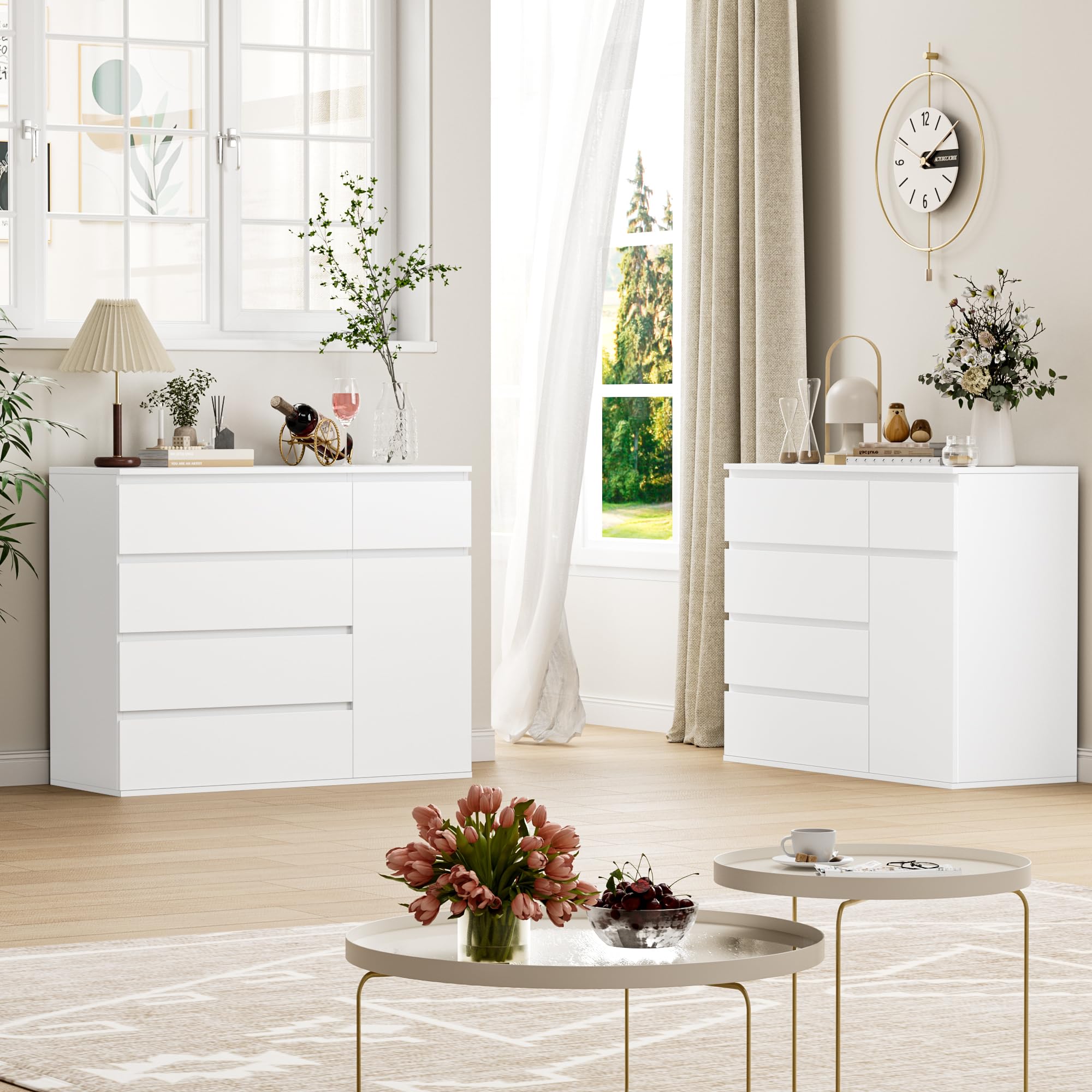 FOREHILL Cómoda Cajonera Dormitorio 5 Cajones y 1 Puerta Blanco 100x40x80cm | Sinfonier Almacenaje para Armario Ropero, Mueble de Almacenaje, Gran Capacidad para Pisos Pequeños Vestidor Recibidor