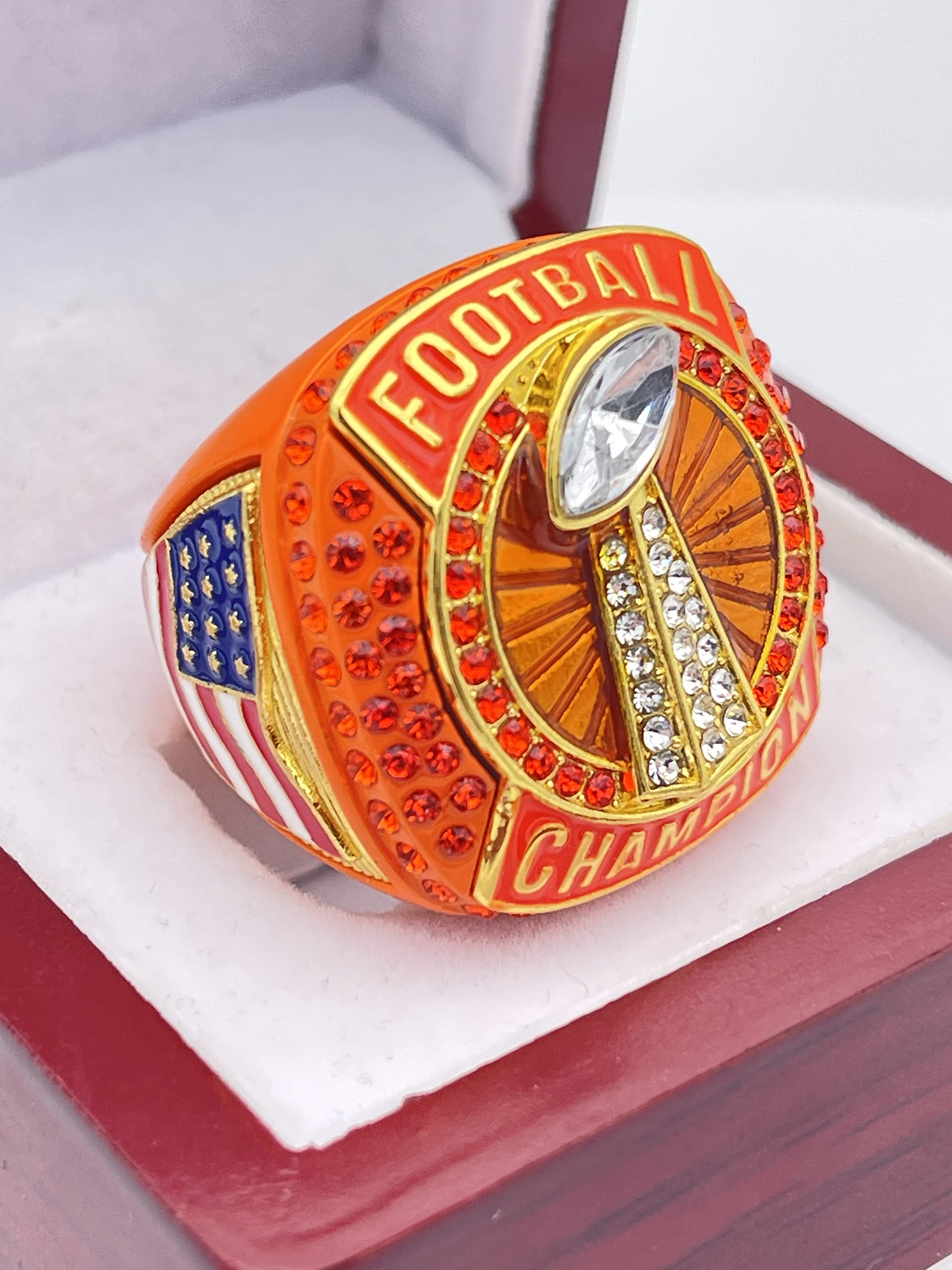 Discount Sports Rings, FOOTBALL CHAMPION RING — Player Award, assorted colors and gemstones (Orange)