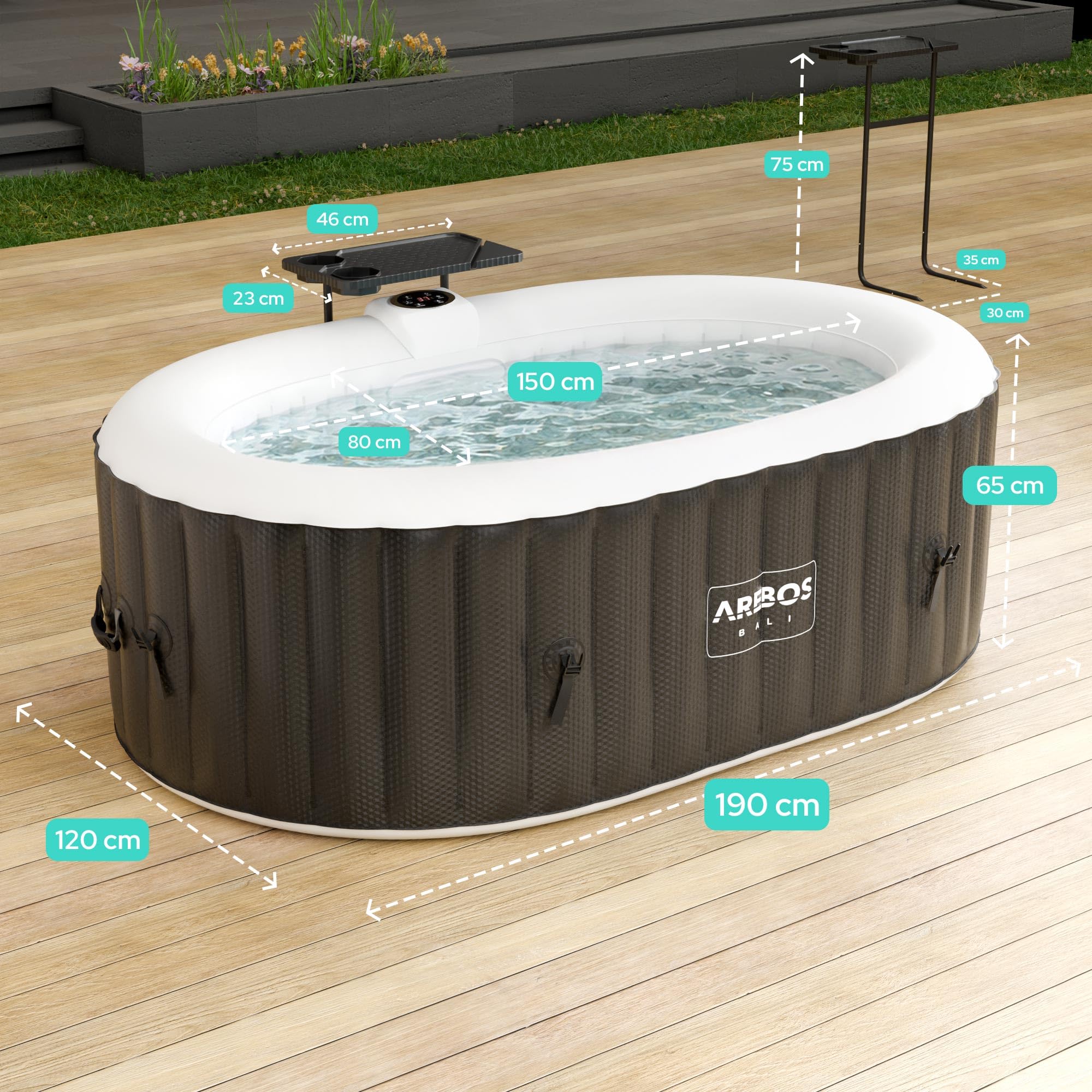 Arebos Whirlpool mit LED Beleuchtung | Aufblasbar | In- & Outdoor | 190x120 cm oval | 2 Personen | 90 Massagedüsen | mit Heizung | 550 Liter | Inkl. Abdeckung | Bubble Spa & Wellness Massage