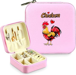 Jewelry Box, Chicken Gifts For Teens Teenage Girls Kids Age 6 7 8 9 10 11 12, Chicken Lovers Stuff Items Accessories Things Decor, Travel Ring Earrings Necklace Organizer Holder!