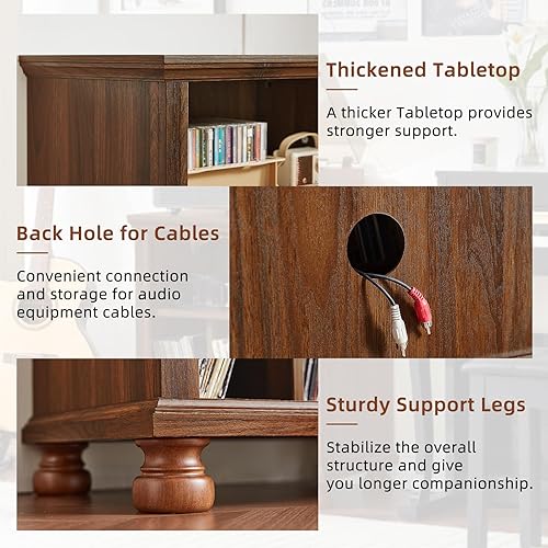 Miniatura 5 de Soporte para tocadiscos con estación de carga de hasta 200 álbumes, mesa de tocadiscos de mediados de siglo de 24 pulgadas de ancho con