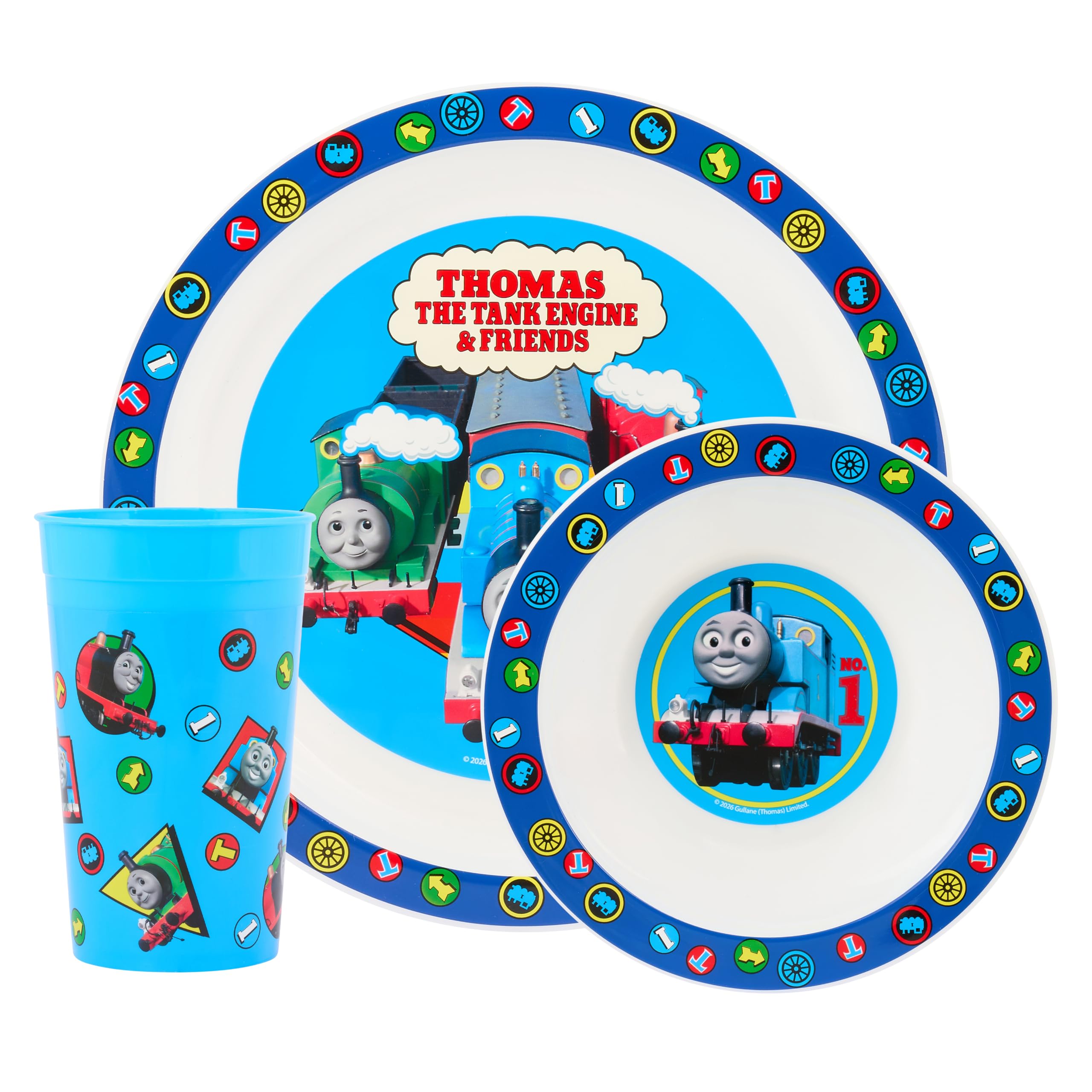 Thomas the Tank Engine 3pc Polypropylene Childrens Dinner Set, Including Plate, Bowl and Tumbler Featuring Thomas the Tank, Percy, James - Microwave and Dishwasher Safe - Suitable for Ages 36+ Months