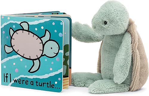 Jellycat If I were a Turtle Board Book and Bashful Turtle Stuffed Animal, mediano 12 pulgadas